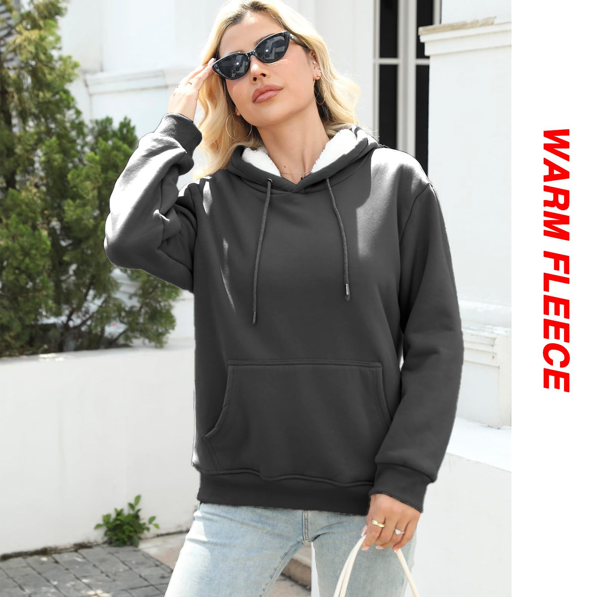 Women's Sherpa Lined Hoodie, Warm Fleece Pullover Sweatshirt with Pocket