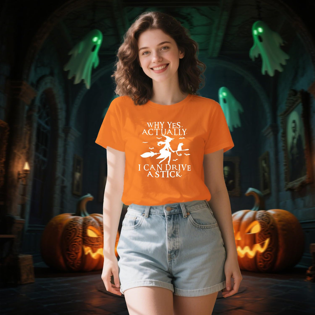 Women Halloween Shirt Why Yes I Can Drive A Stick Tshirt Halloween Witch Sarcastic Tee Tops