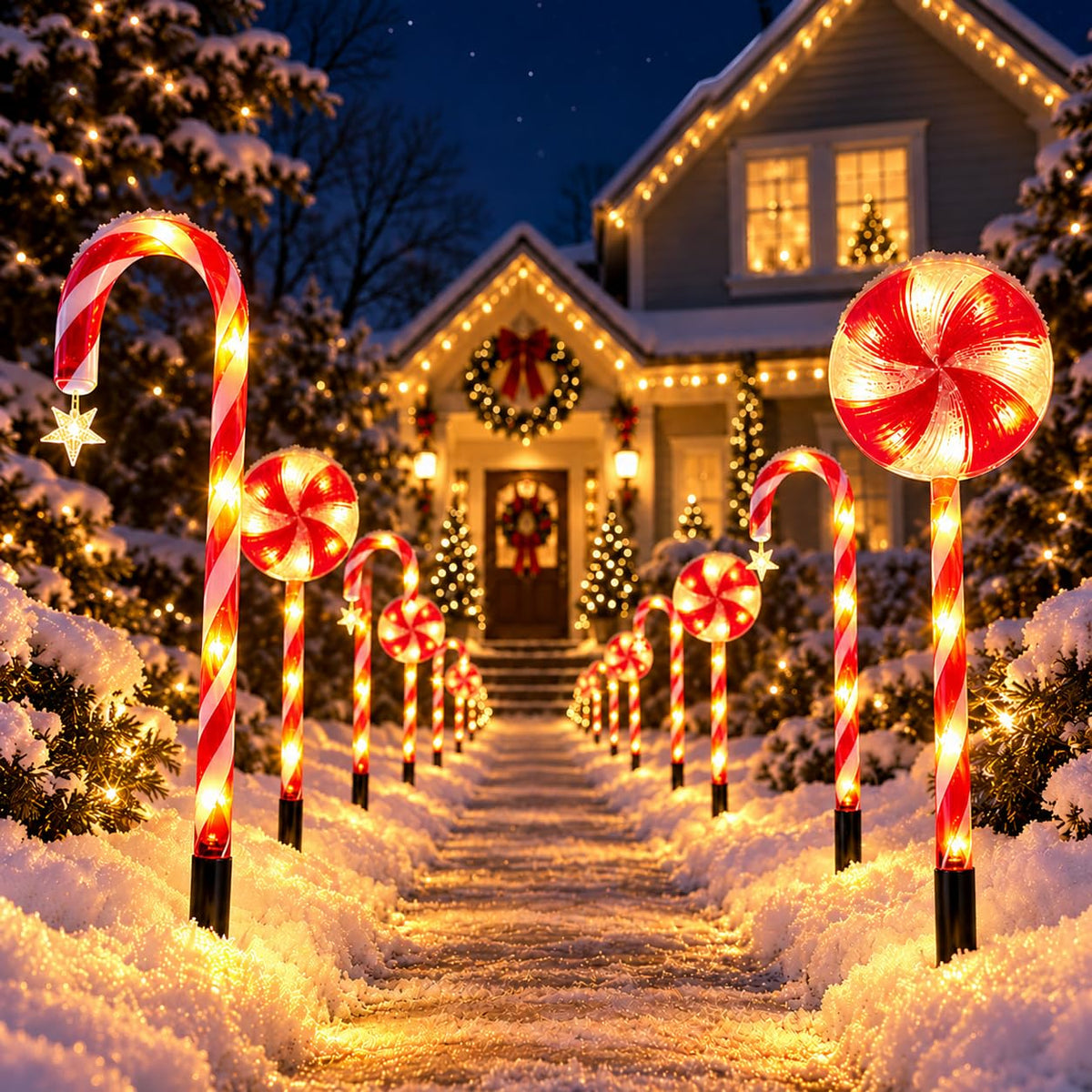 12 Pack 108 LEDs Candy Cane Pathway Lights w/ 8-Mode Lighting