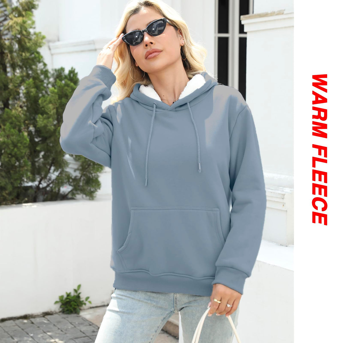 Women's Sherpa Lined Hoodie, Warm Fleece Pullover Sweatshirt with Pocket