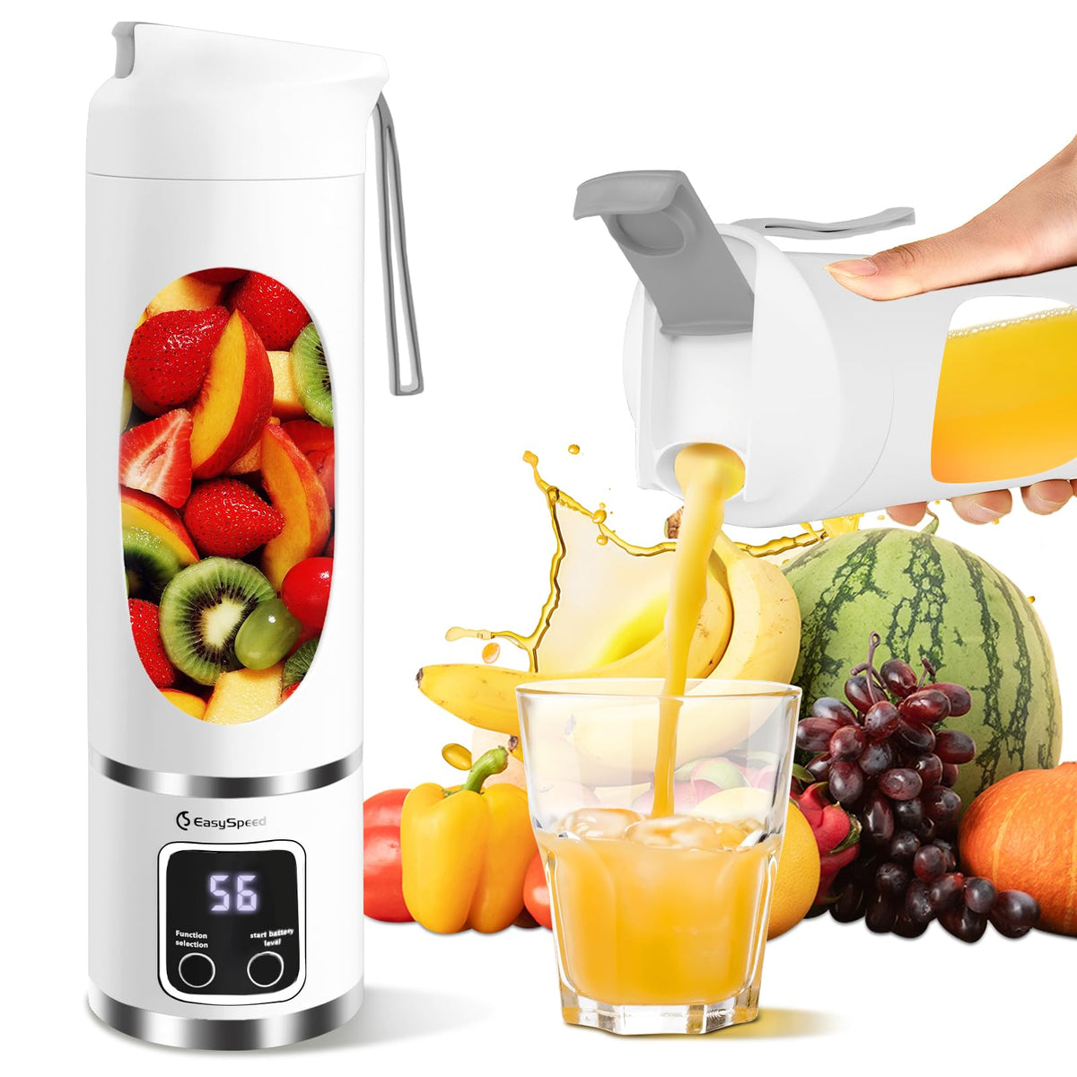 EASYSPEED Portable Blender Electric USB-C, 500ML Personal Juicer for Shakes, 12 Blades, 1500mAh Rechargeable, BPA Free, 18oz Small Blender with Leakproof Lid & Sip Spout, Mixing, Compact