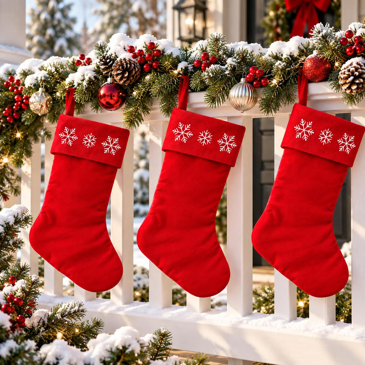 6 Pack Christmas Stockings18 Large Red Plush Christmas Stockings with White Faux Fur Cuff, Soft Thick Xmas Hanging Stockings for Fireplace Mantel, Family Holiday Decorations