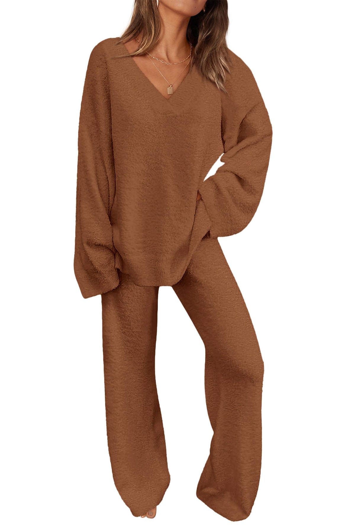 PRETTYGARDEN Lounge Sets for Women Fall 2 Piece Fuzzy Sweater Pajama Set