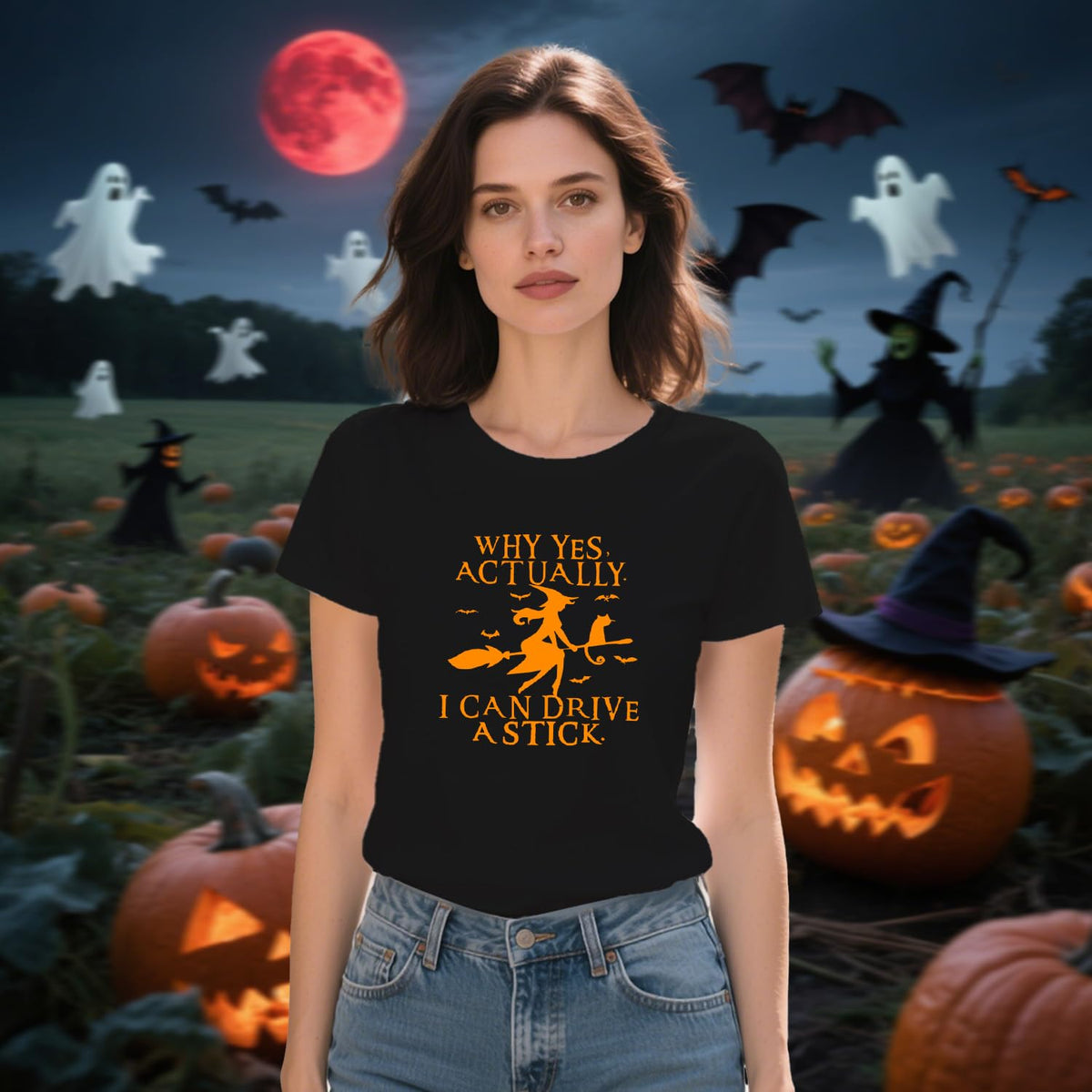 Women Halloween Shirt Why Yes I Can Drive A Stick Tshirt Halloween Witch Sarcastic Tee Tops