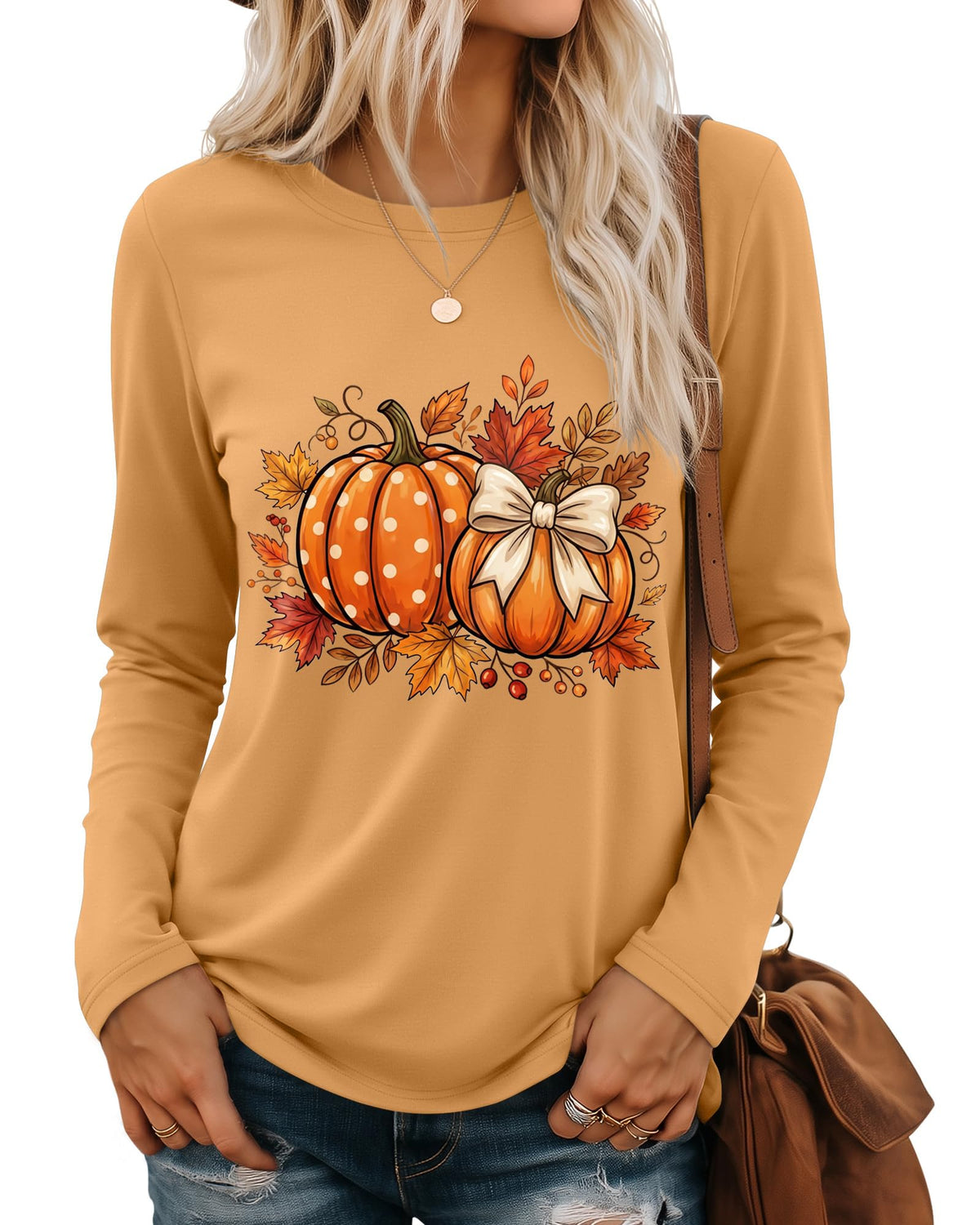 Huukeay Fall Shirts for Women Pumpkin Long Sleeve Tops