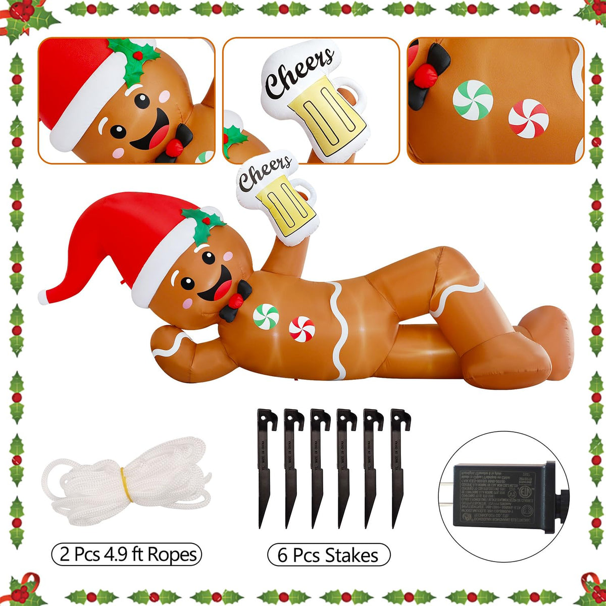 Juegoal Christmas Inflatables Outdoor Decorations, 12FT Long Inflatable Xmas Santa Claus, Lighted Blow Up Giant Lying Santa with Built in LED Lights, Light Up Holiday Winter Lawn Yard Garden Decor