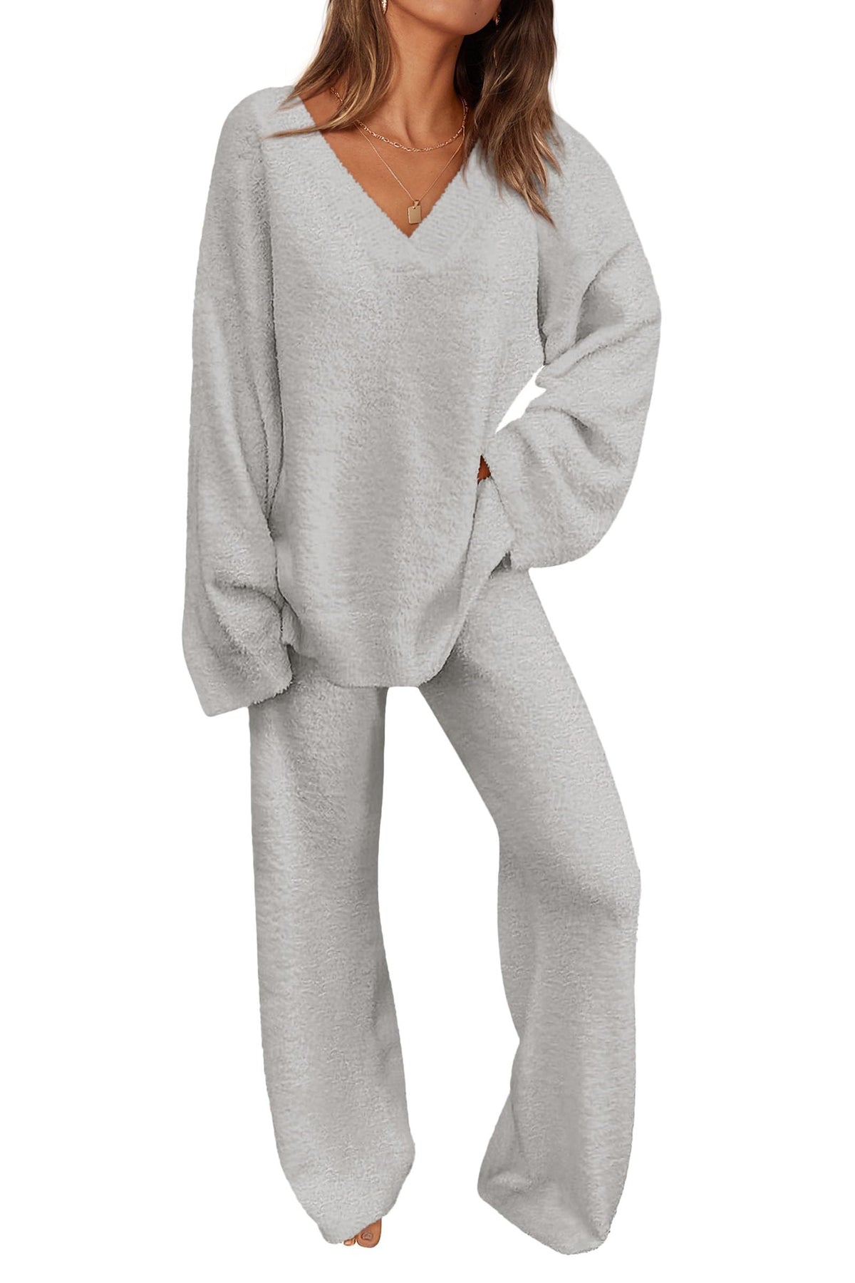 PRETTYGARDEN Lounge Sets for Women Fall 2 Piece Fuzzy Sweater Pajama Set
