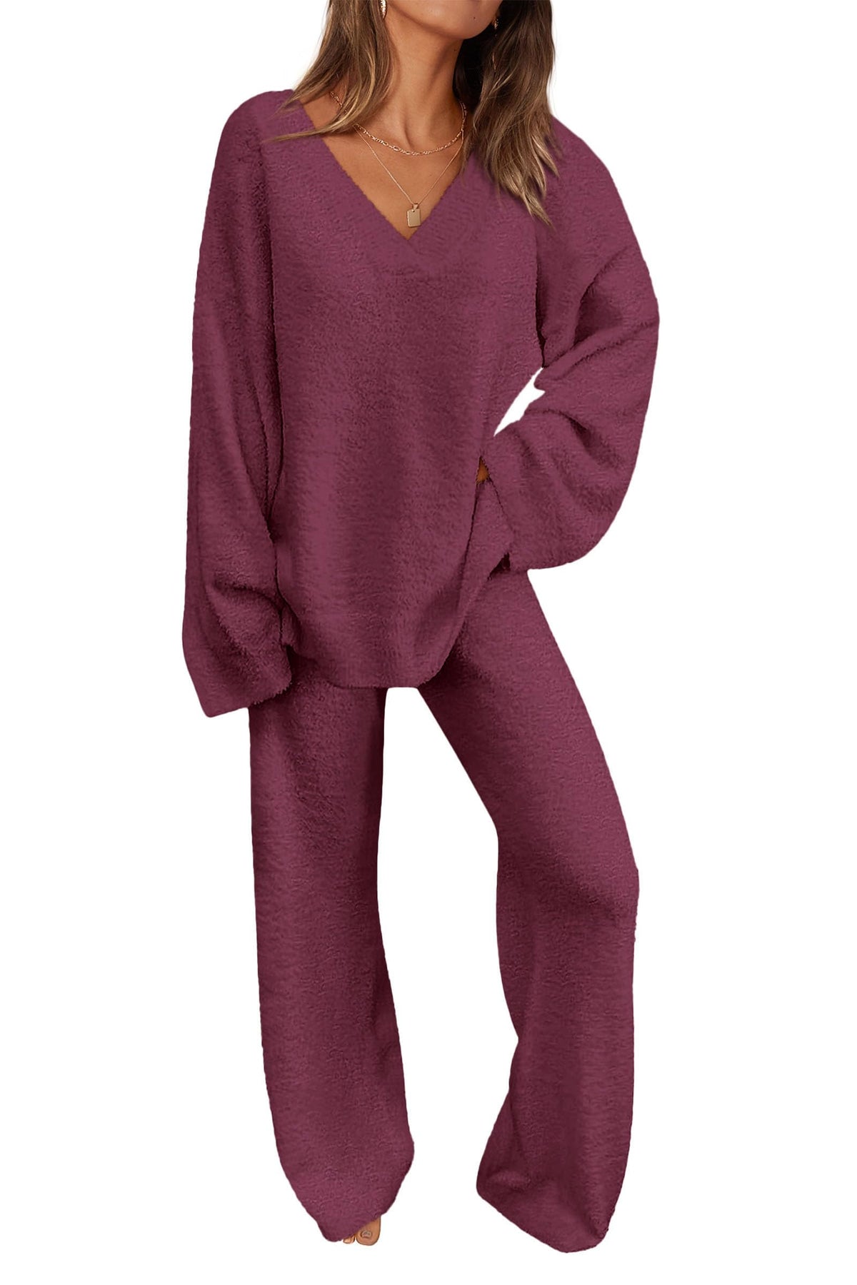 PRETTYGARDEN Lounge Sets for Women Fall 2 Piece Fuzzy Sweater Pajama Set
