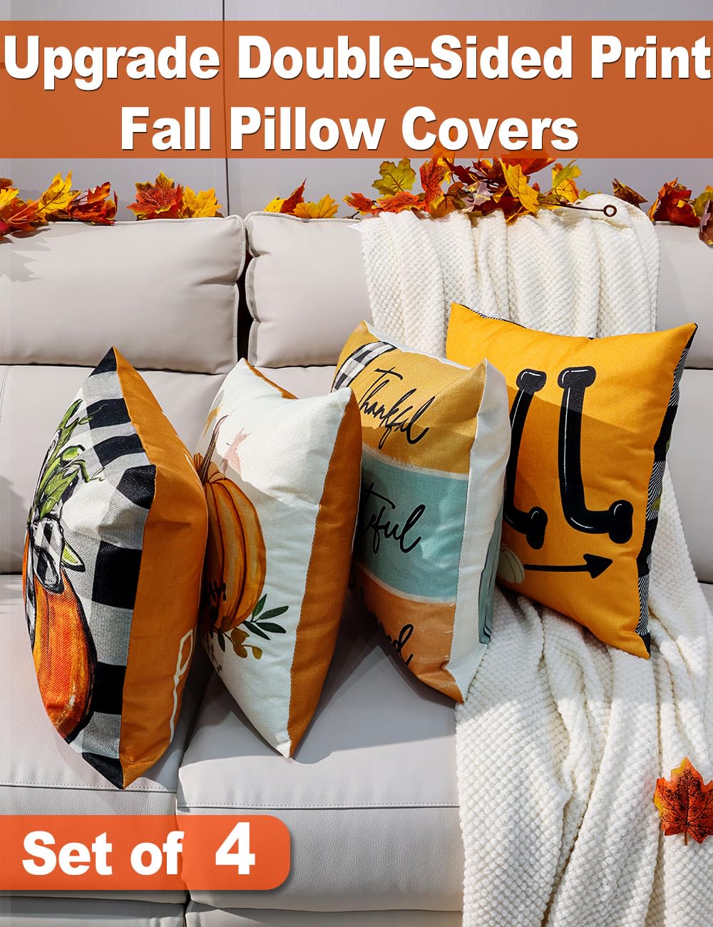 multiwins Christmas Pillow Covers 18x18 4Pcs Double-Sided Print Home Decor