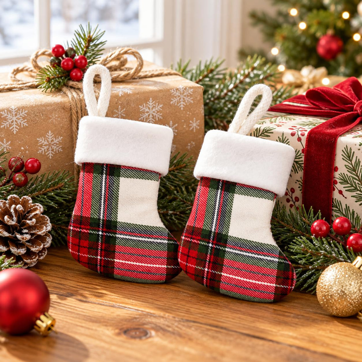 6 Pack Christmas Stockings18 Large Red Plush Christmas Stockings with White Faux Fur Cuff, Soft Thick Xmas Hanging Stockings for Fireplace Mantel, Family Holiday Decorations