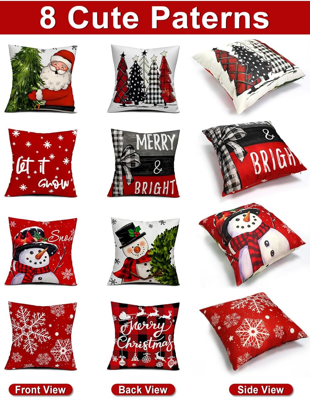multiwins Christmas Pillow Covers 18x18 4Pcs Double-Sided Print Home Decor