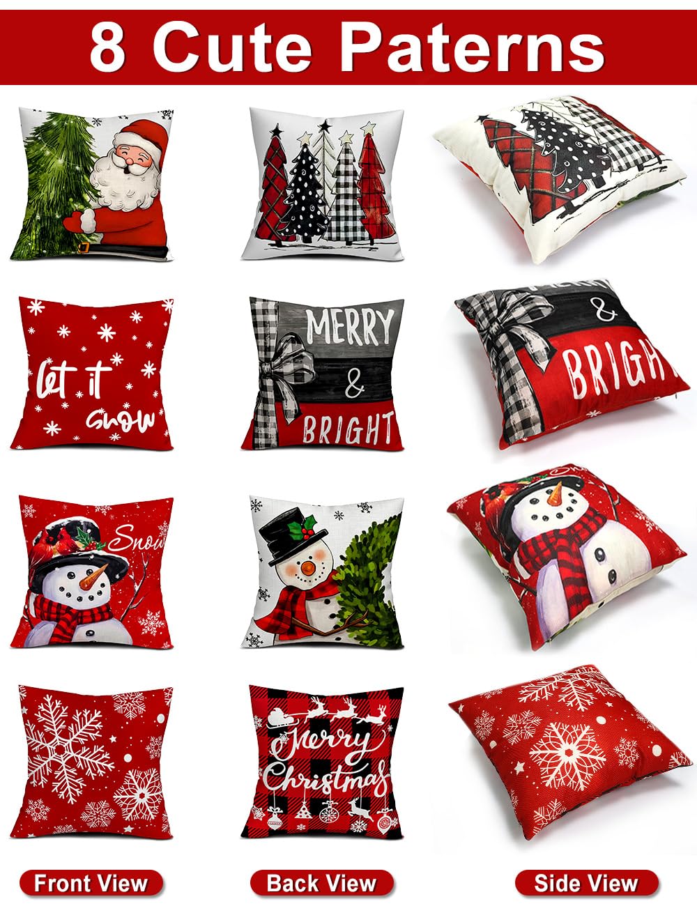 multiwins Christmas Pillow Covers 18x18 4Pcs Double-Sided Print Home Decor