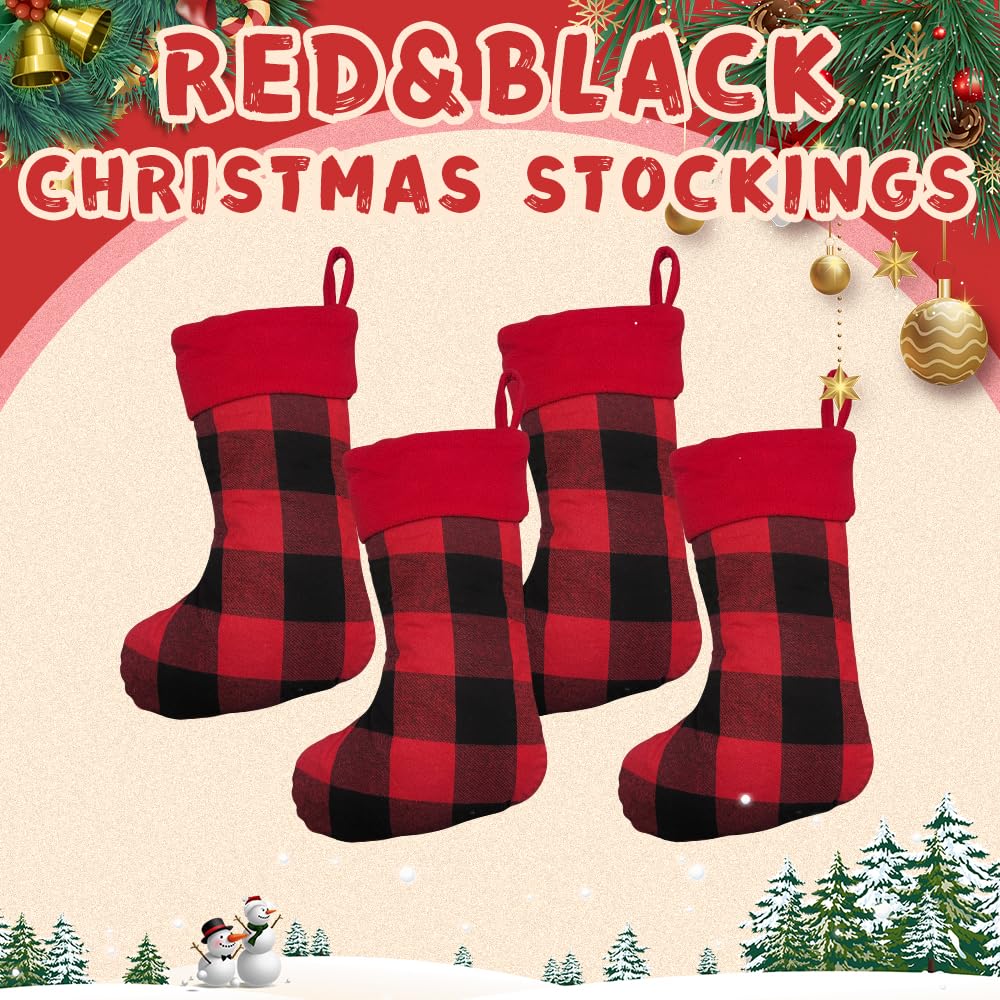 6 Pack Christmas Stockings18 Large Red Plush Christmas Stockings with White Faux Fur Cuff, Soft Thick Xmas Hanging Stockings for Fireplace Mantel, Family Holiday Decorations