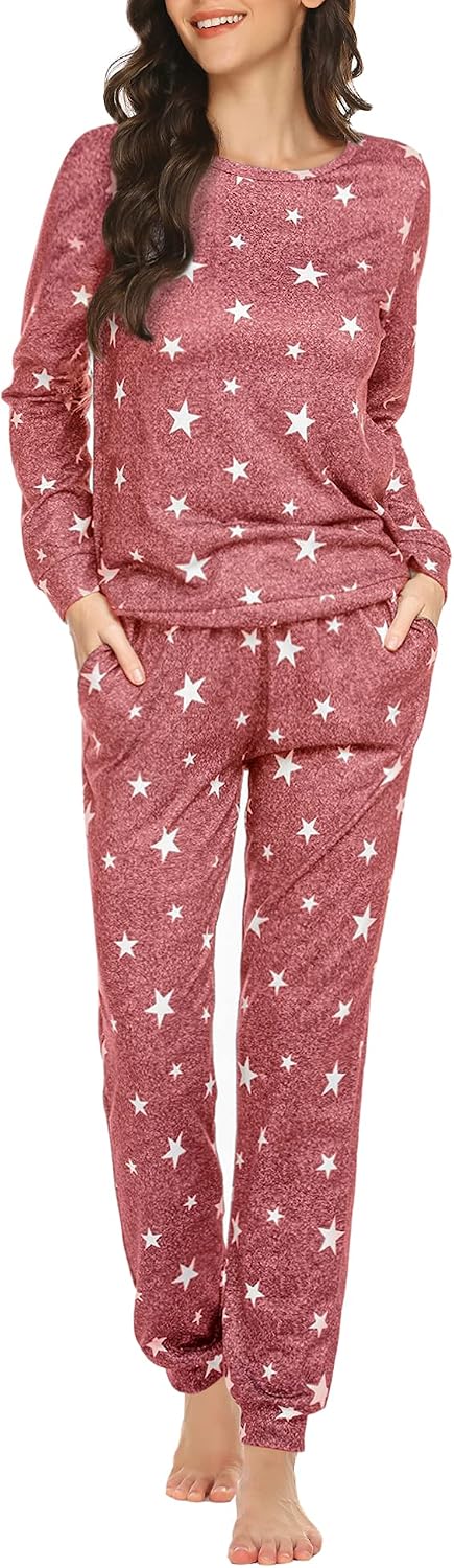 Ekouaer Womens Jogger Pajama Sets Long Sleeve Sleepwear Lounge Sets XS-XXL