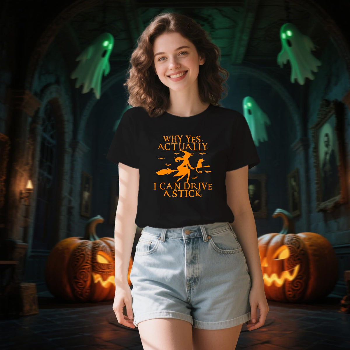 Women Halloween Shirt Why Yes I Can Drive A Stick Tshirt Halloween Witch Sarcastic Tee Tops