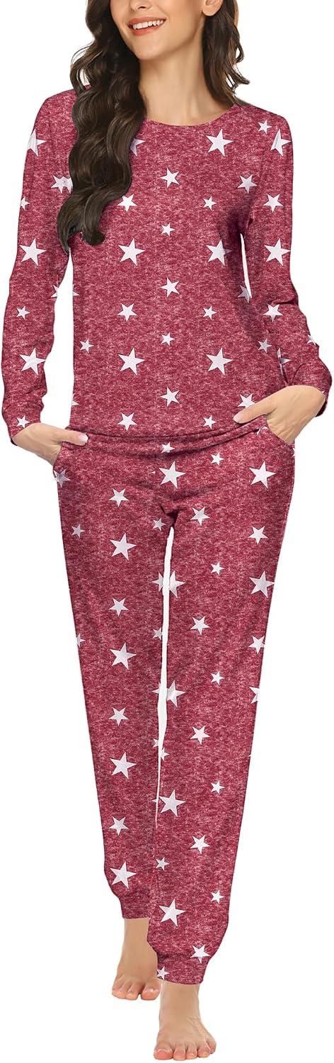 Ekouaer Womens Jogger Pajama Sets Long Sleeve Sleepwear Lounge Sets XS-XXL