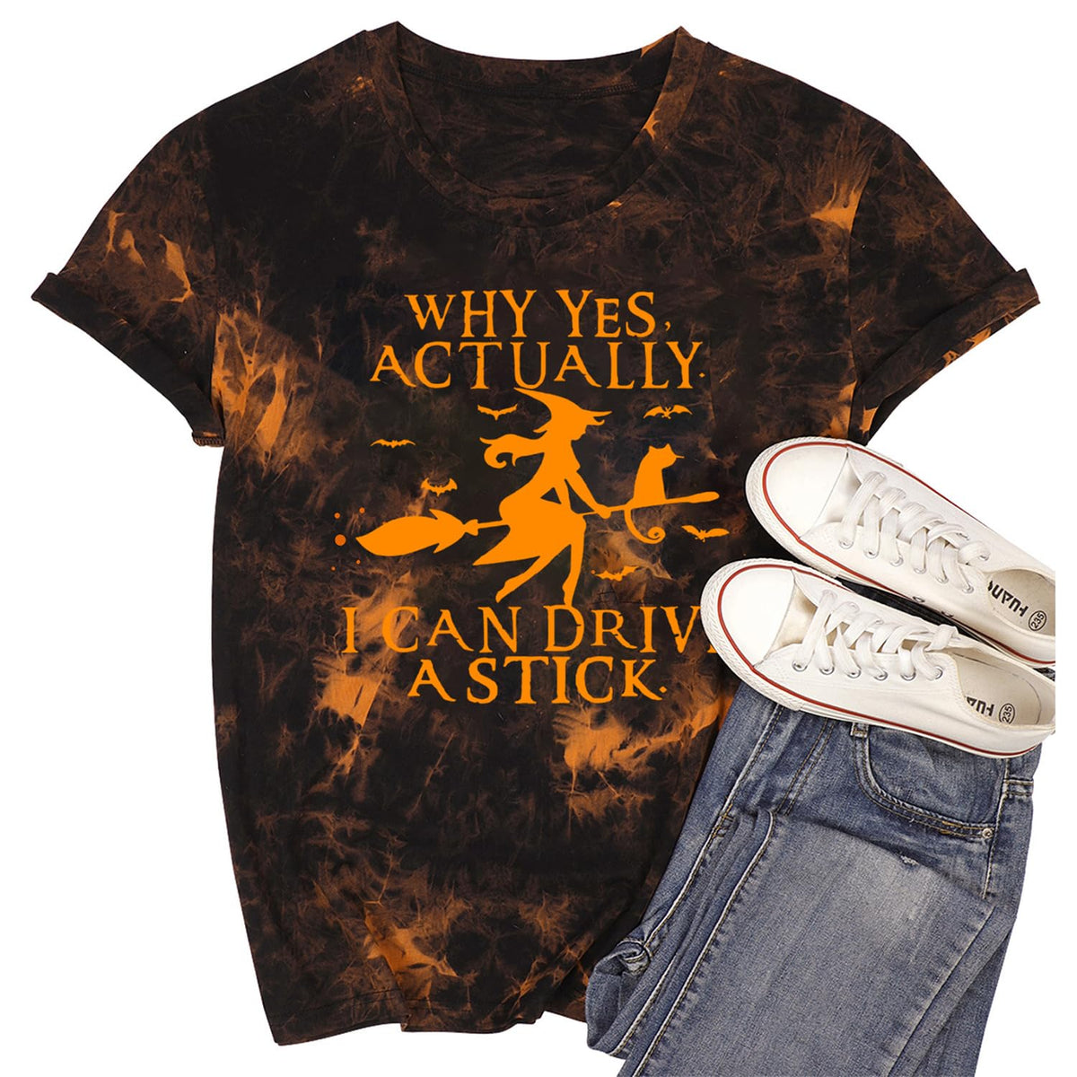 Women Halloween Shirt Why Yes I Can Drive A Stick Tshirt Halloween Witch Sarcastic Tee Tops