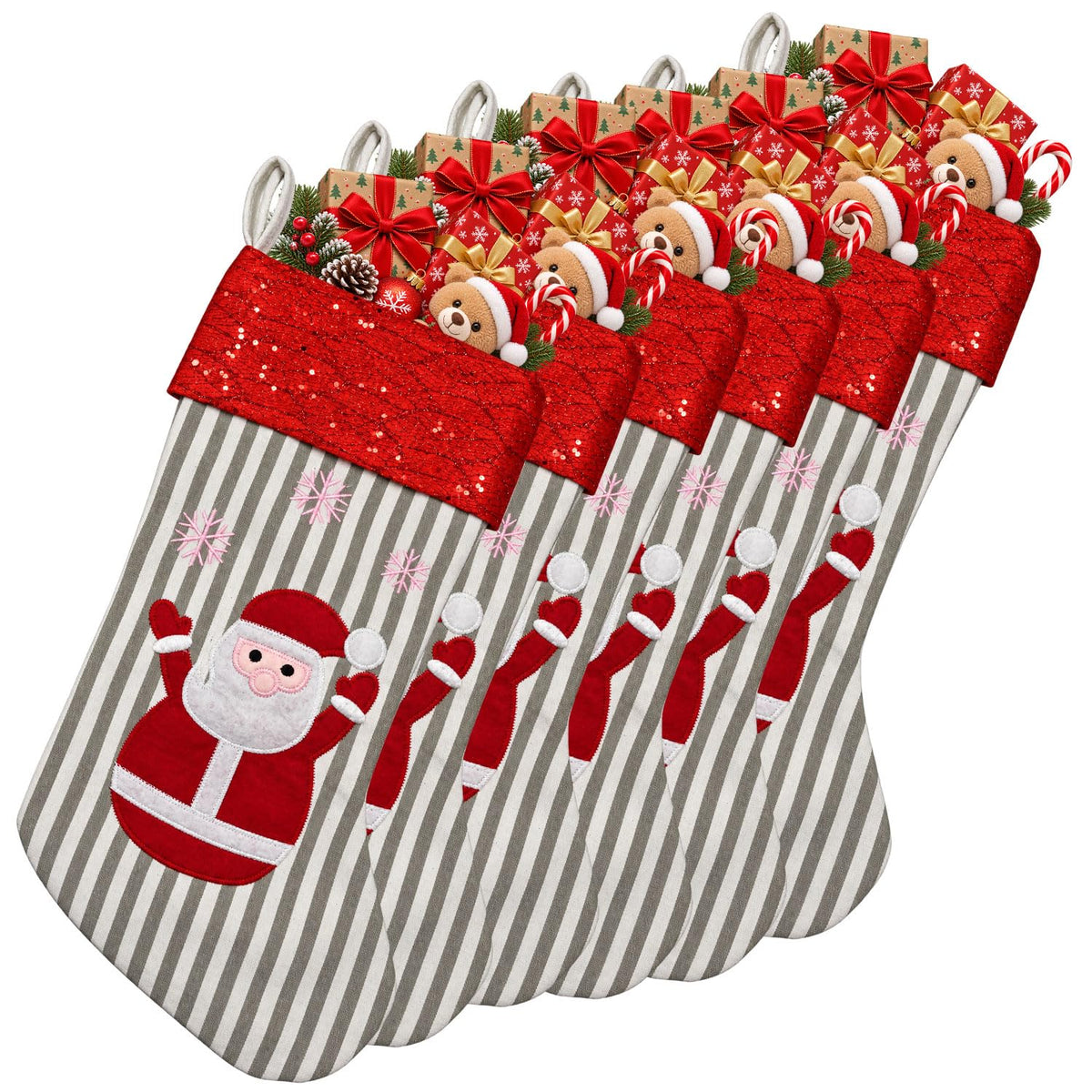 6 Pack Christmas Stockings18 Large Red Plush Christmas Stockings with White Faux Fur Cuff, Soft Thick Xmas Hanging Stockings for Fireplace Mantel, Family Holiday Decorations