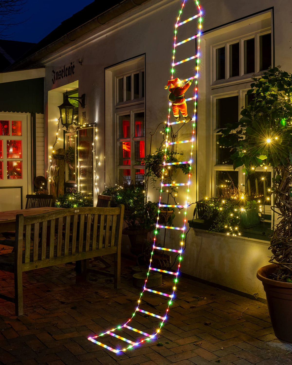Toodour LED Christmas Lights - 10ft Christmas Decorative Ladder Lights with Santa Claus, Xmas Decorations Light for Indoor Outdoor, Window, Garden, Home, Wall, Xmas Tree Decor - Warm White