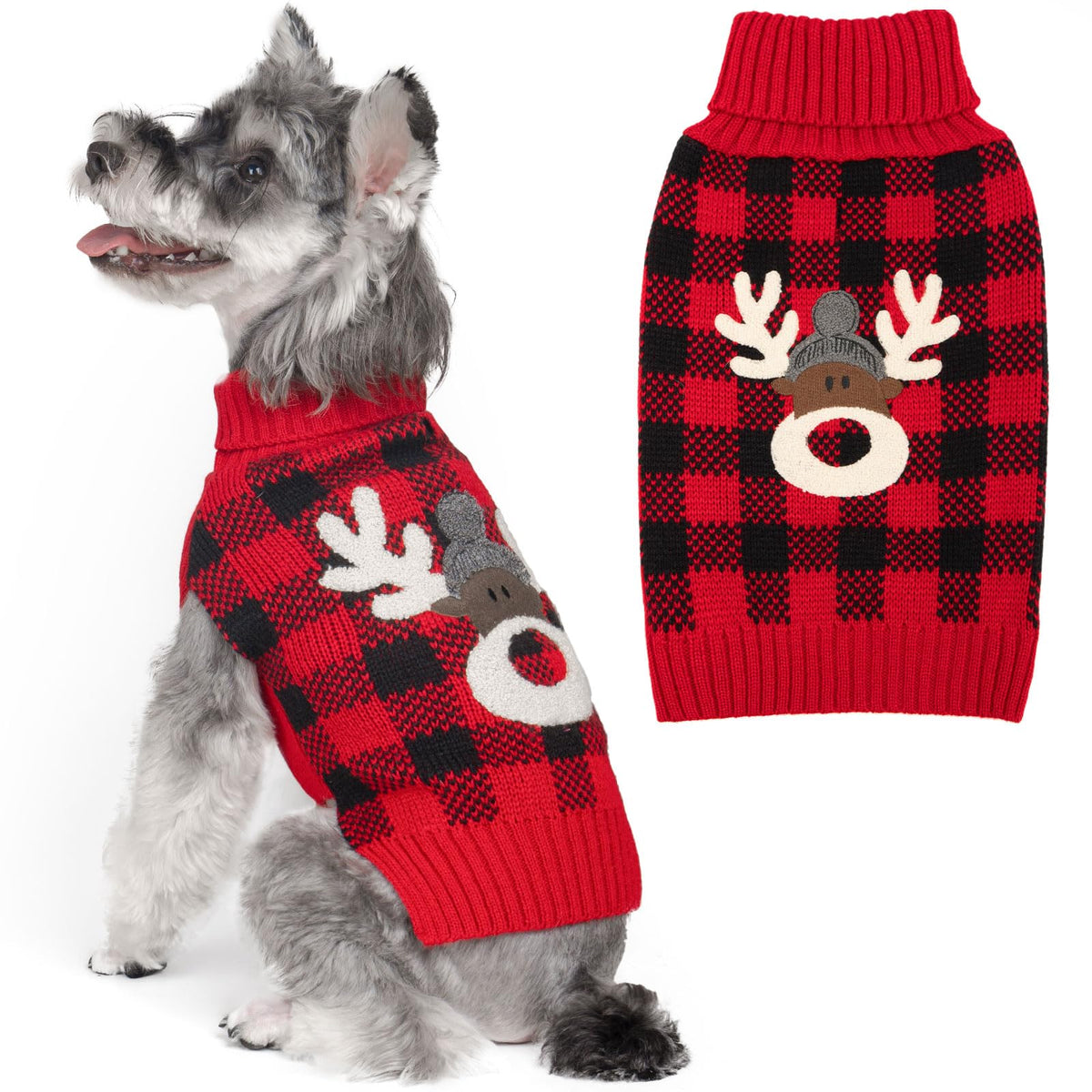 KYEESE Dog Christmas Sweater for Medium Large Dogs, Buffalo Plaid Reindeer
