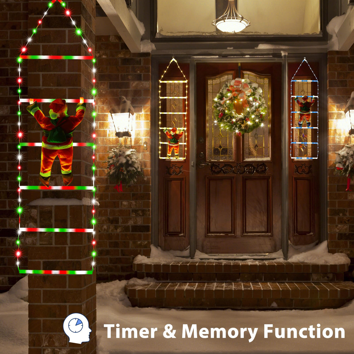 Toodour LED Christmas Lights - 10ft Christmas Decorative Ladder Lights with Santa Claus, Xmas Decorations Light for Indoor Outdoor, Window, Garden, Home, Wall, Xmas Tree Decor - Warm White