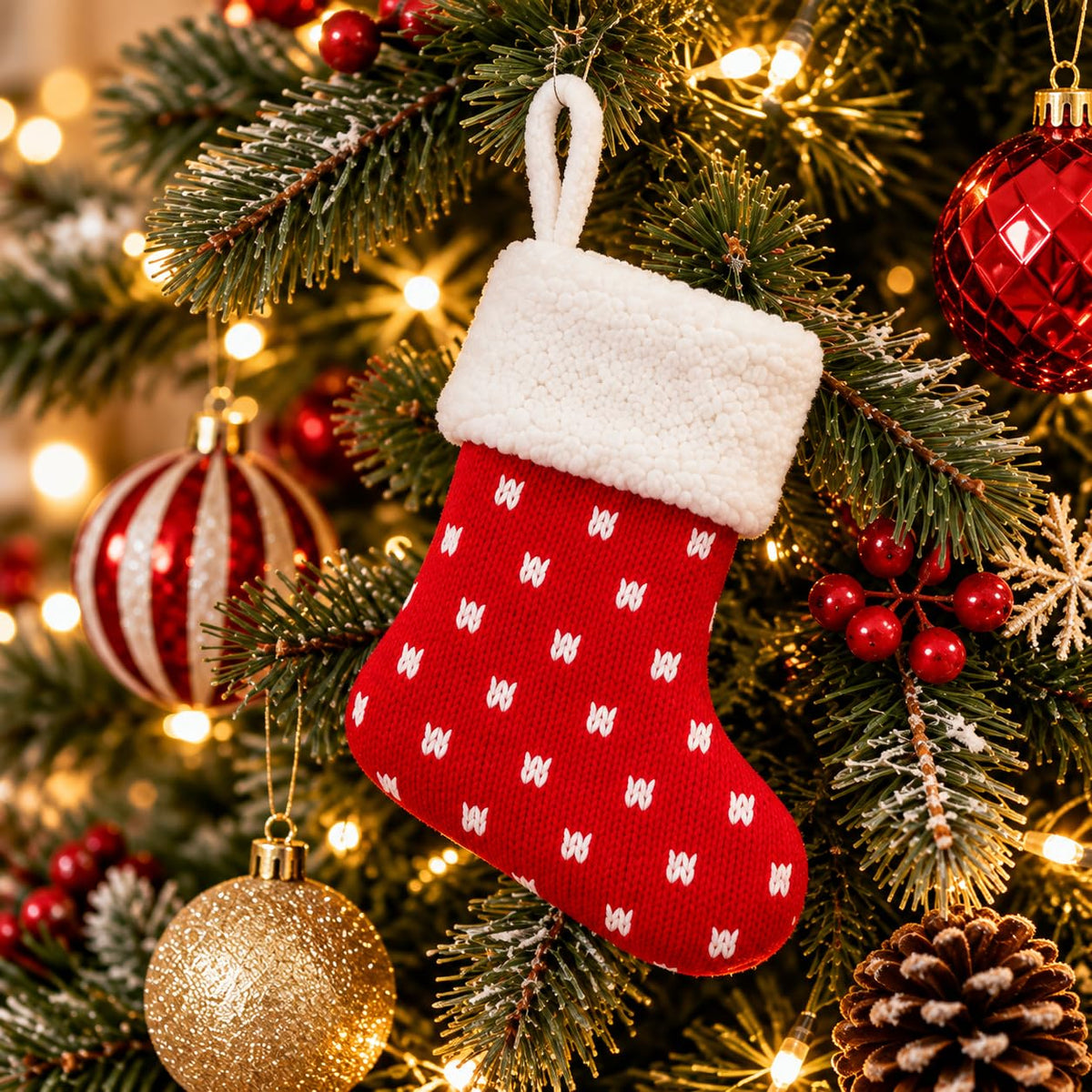 6 Pack Christmas Stockings18 Large Red Plush Christmas Stockings with White Faux Fur Cuff, Soft Thick Xmas Hanging Stockings for Fireplace Mantel, Family Holiday Decorations