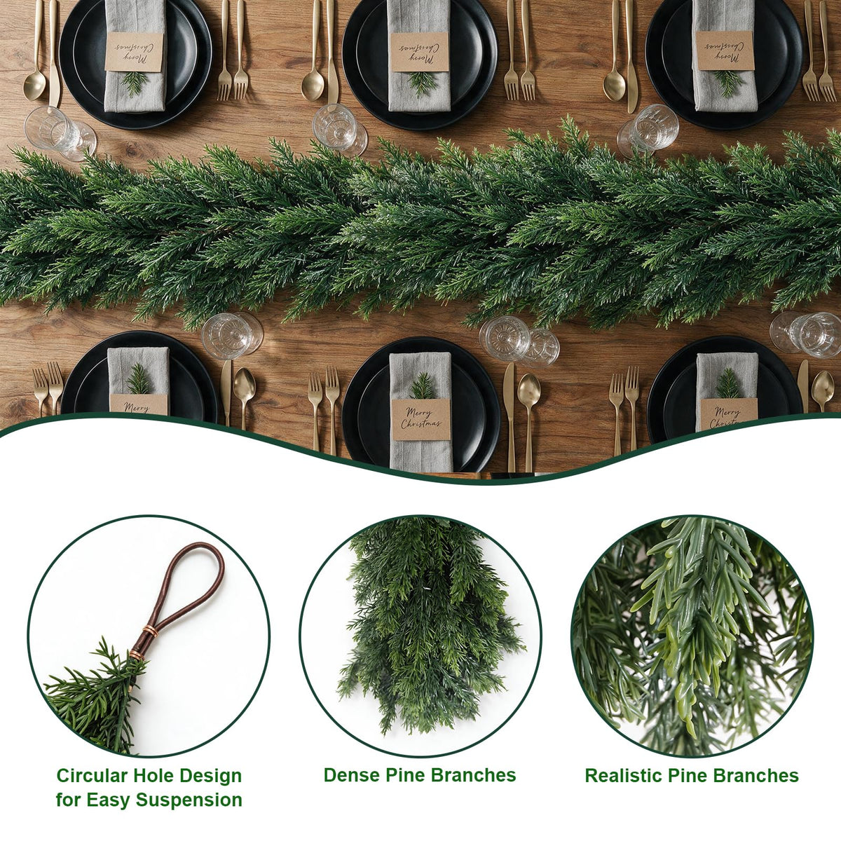9FT Christmas Cedar Garland,Real Touch Soft Greenery Christmas Decorations
