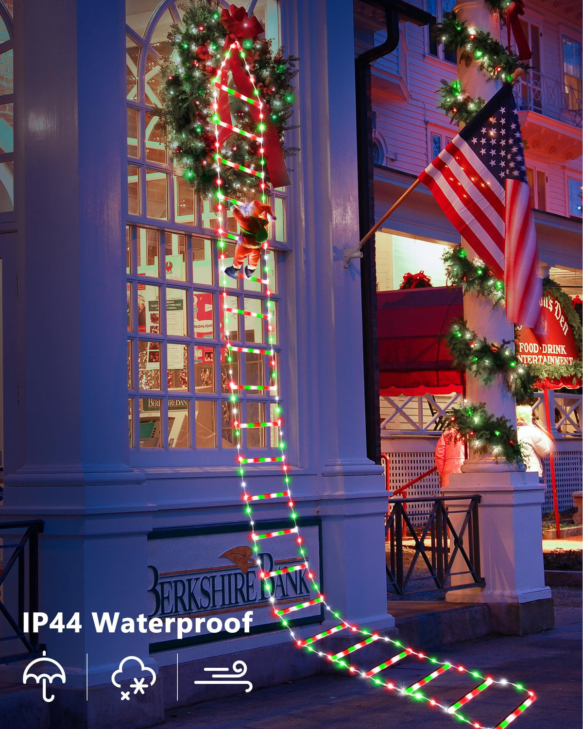 Toodour LED Christmas Lights - 10ft Christmas Decorative Ladder Lights with Santa Claus, Xmas Decorations Light for Indoor Outdoor, Window, Garden, Home, Wall, Xmas Tree Decor - Warm White