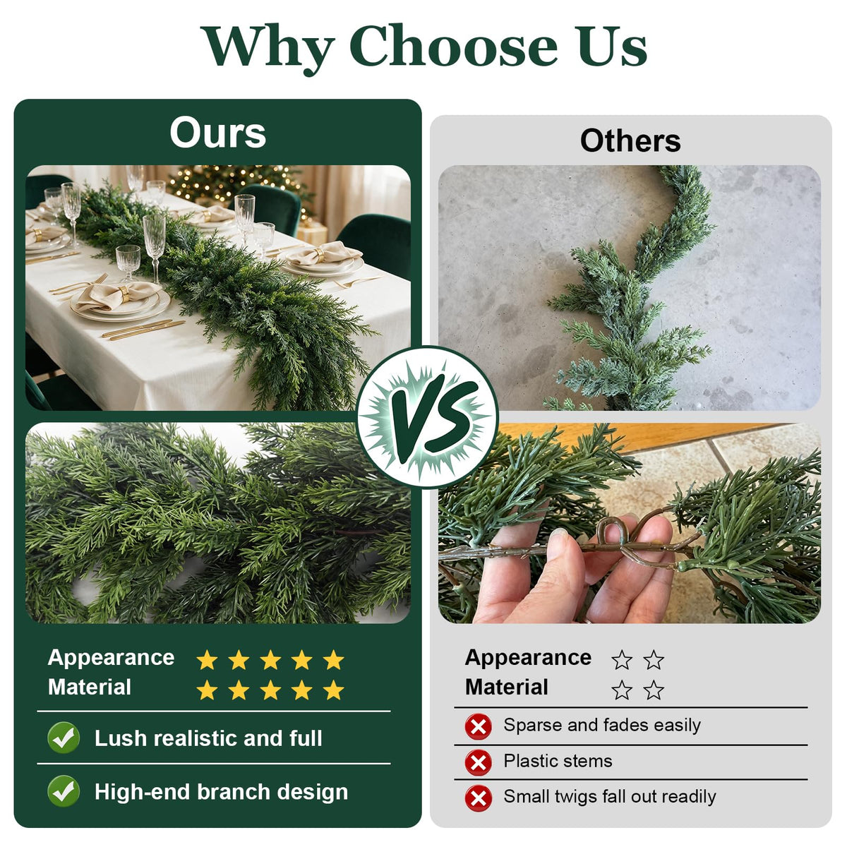 9FT Christmas Cedar Garland,Real Touch Soft Greenery Christmas Decorations