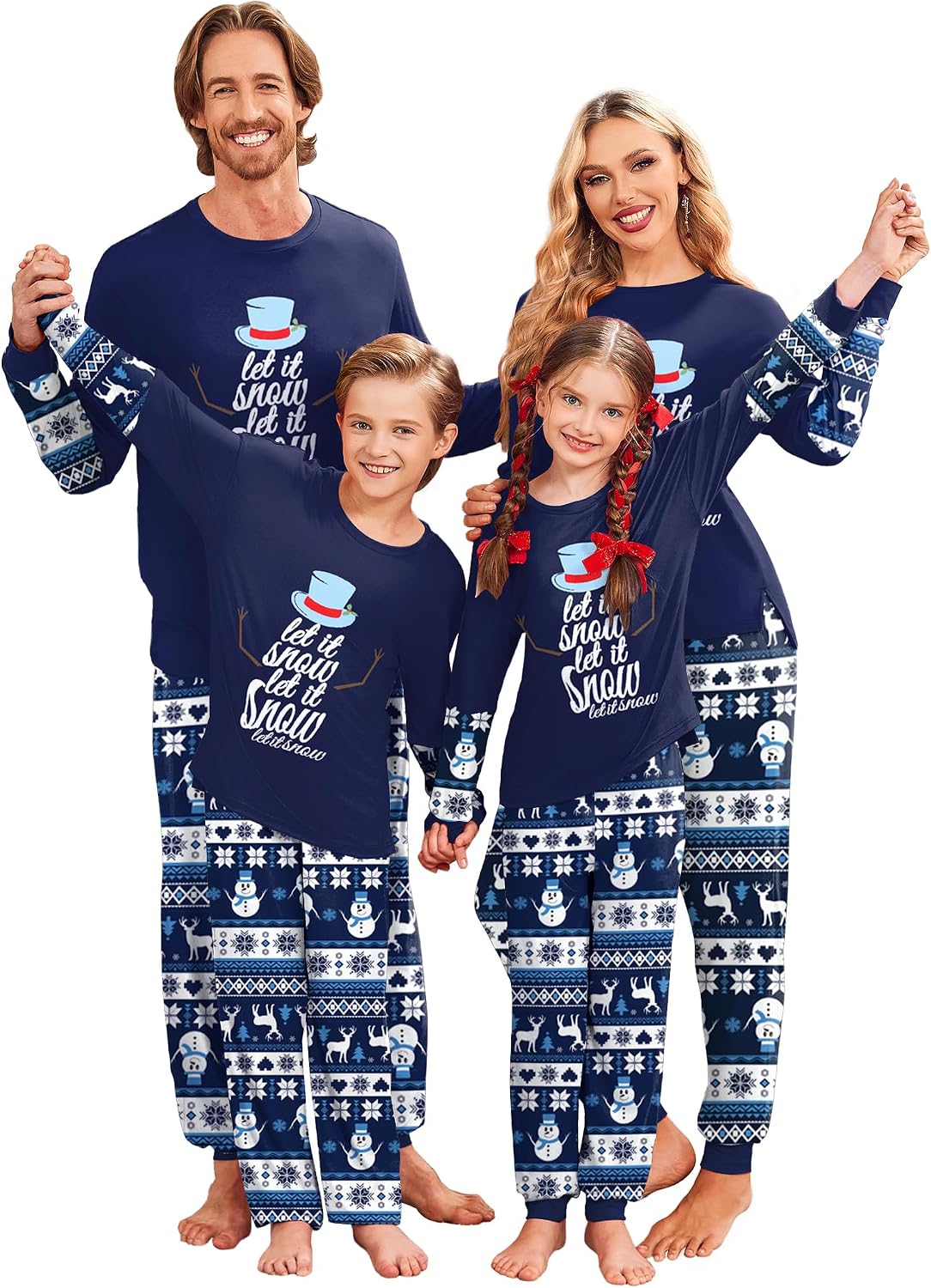 Ekouaer Family Christmas Pajamas Matching Sets with Print Tops and Pants