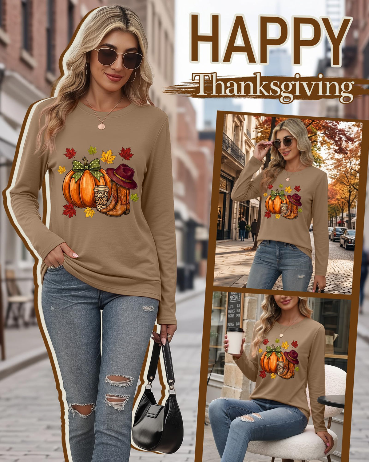 Huukeay Fall Shirts for Women Pumpkin Long Sleeve Tops