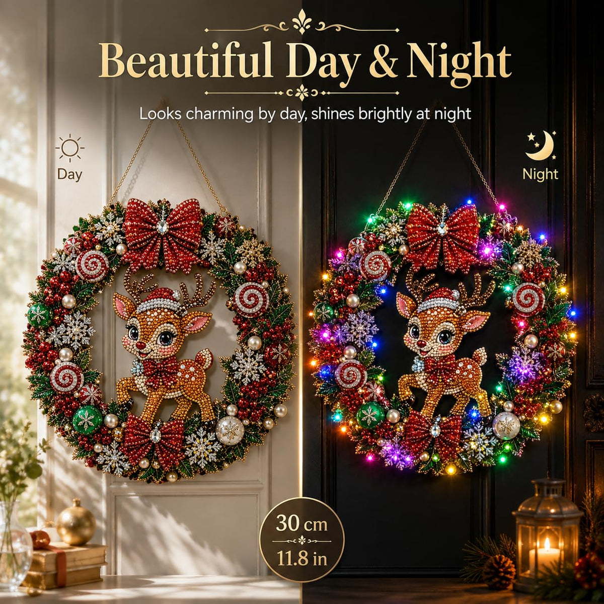 Christmas Pearl Diamond Painting Kit with LED String Lights (SNM 1, 9.84in)