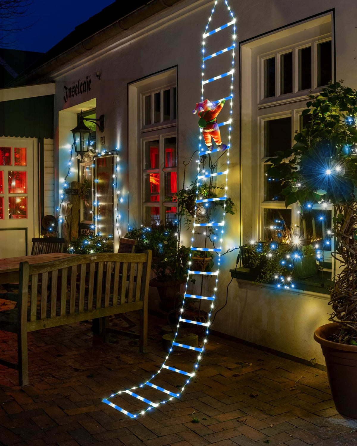 Toodour LED Christmas Lights - 10ft Christmas Decorative Ladder Lights with Santa Claus, Xmas Decorations Light for Indoor Outdoor, Window, Garden, Home, Wall, Xmas Tree Decor - Warm White