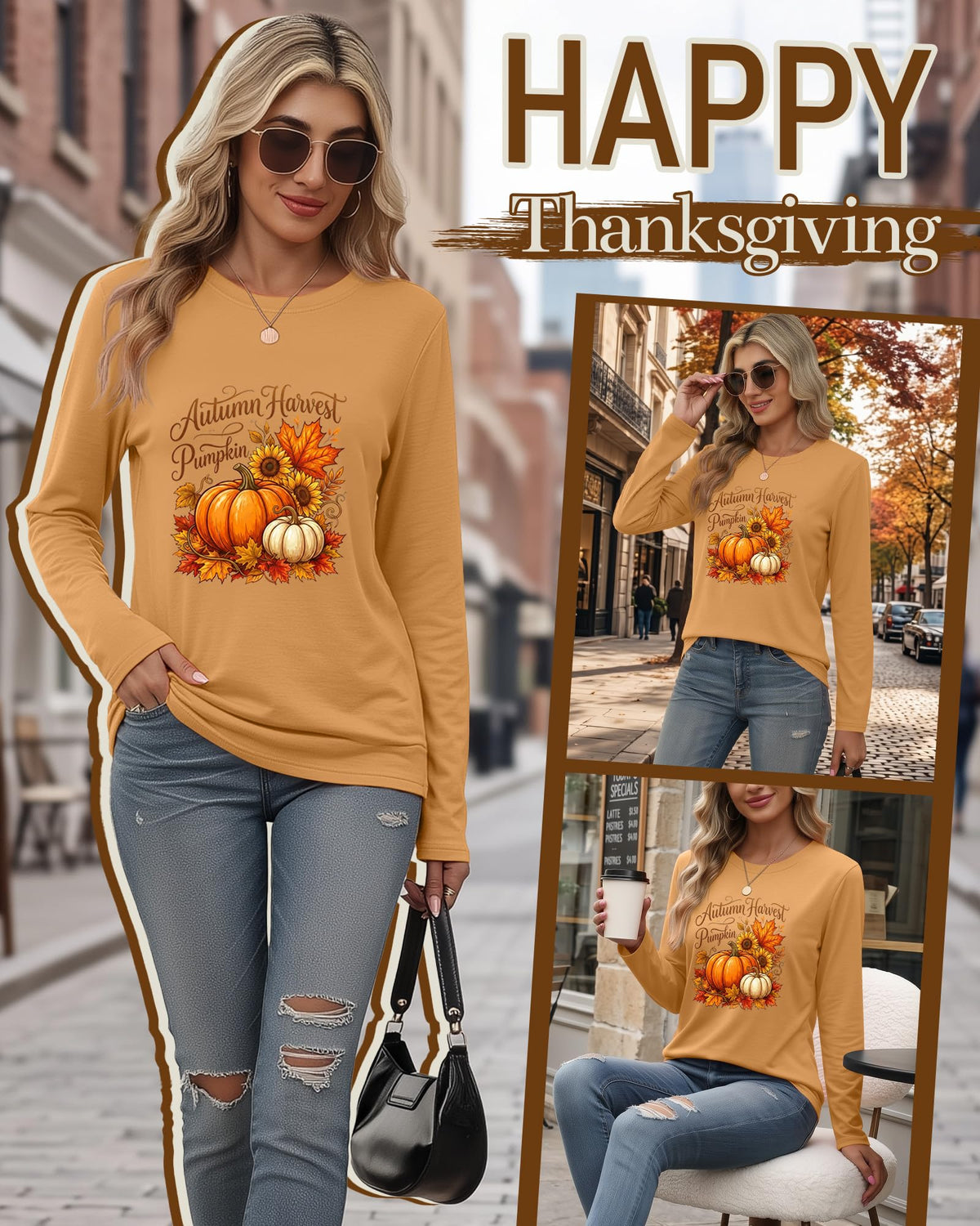 Huukeay Fall Shirts for Women Pumpkin Long Sleeve Tops
