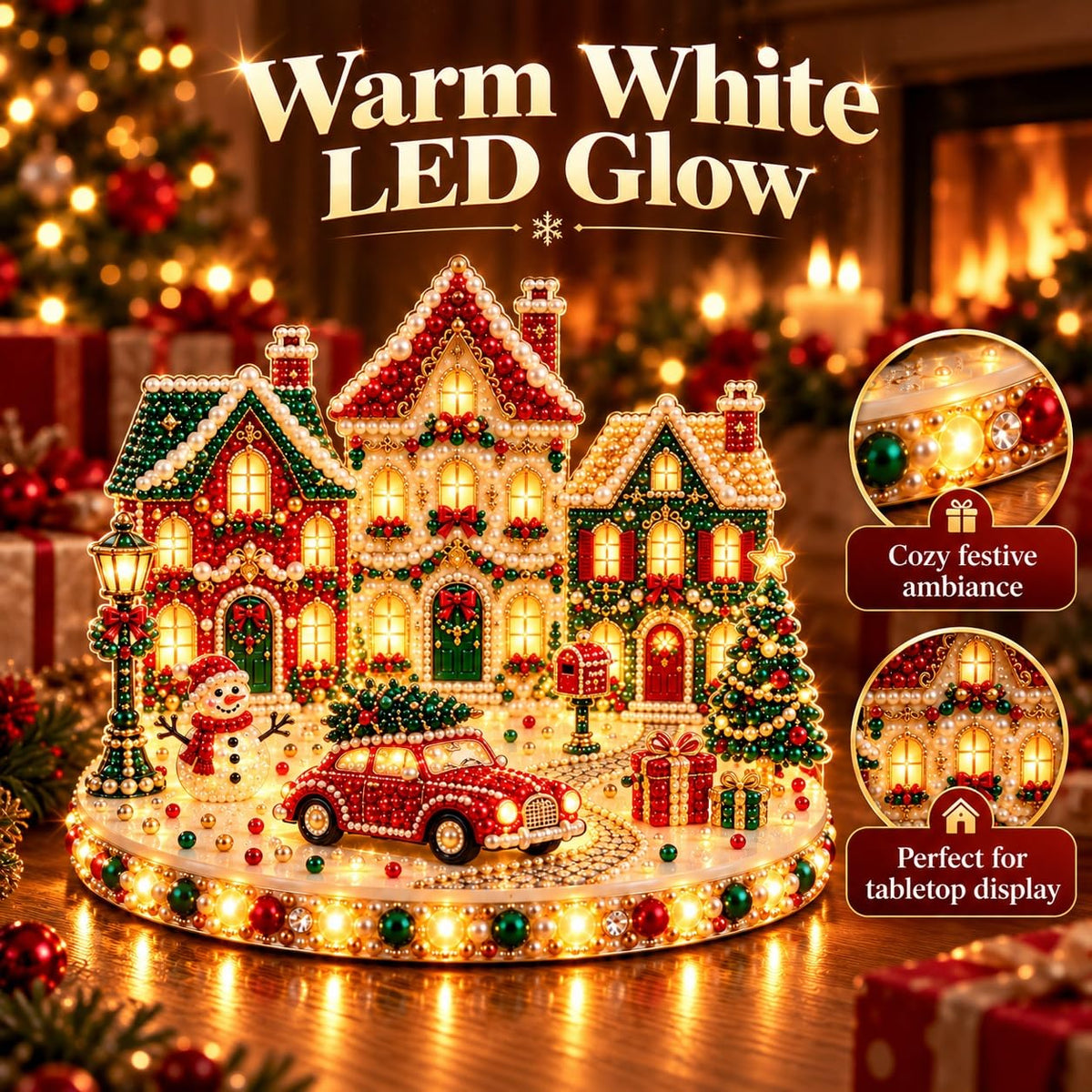 DIY Diamond Painting Christmas Ice Castle Light-Up Tabletop Decor for Adult