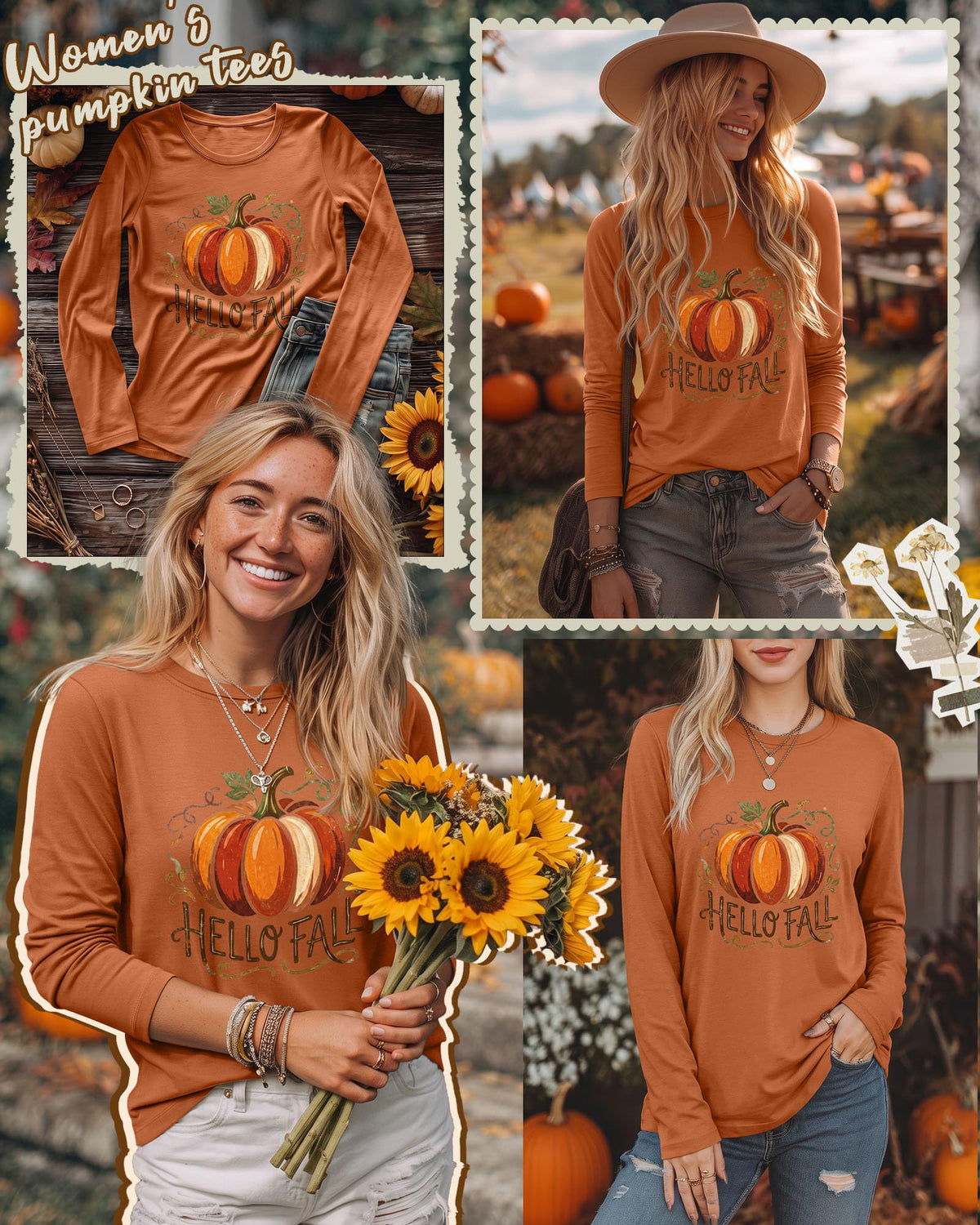 Huukeay Fall Shirts for Women Pumpkin Long Sleeve Tops