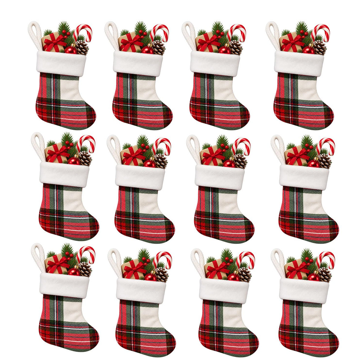 6 Pack Christmas Stockings18 Large Red Plush Christmas Stockings with White Faux Fur Cuff, Soft Thick Xmas Hanging Stockings for Fireplace Mantel, Family Holiday Decorations