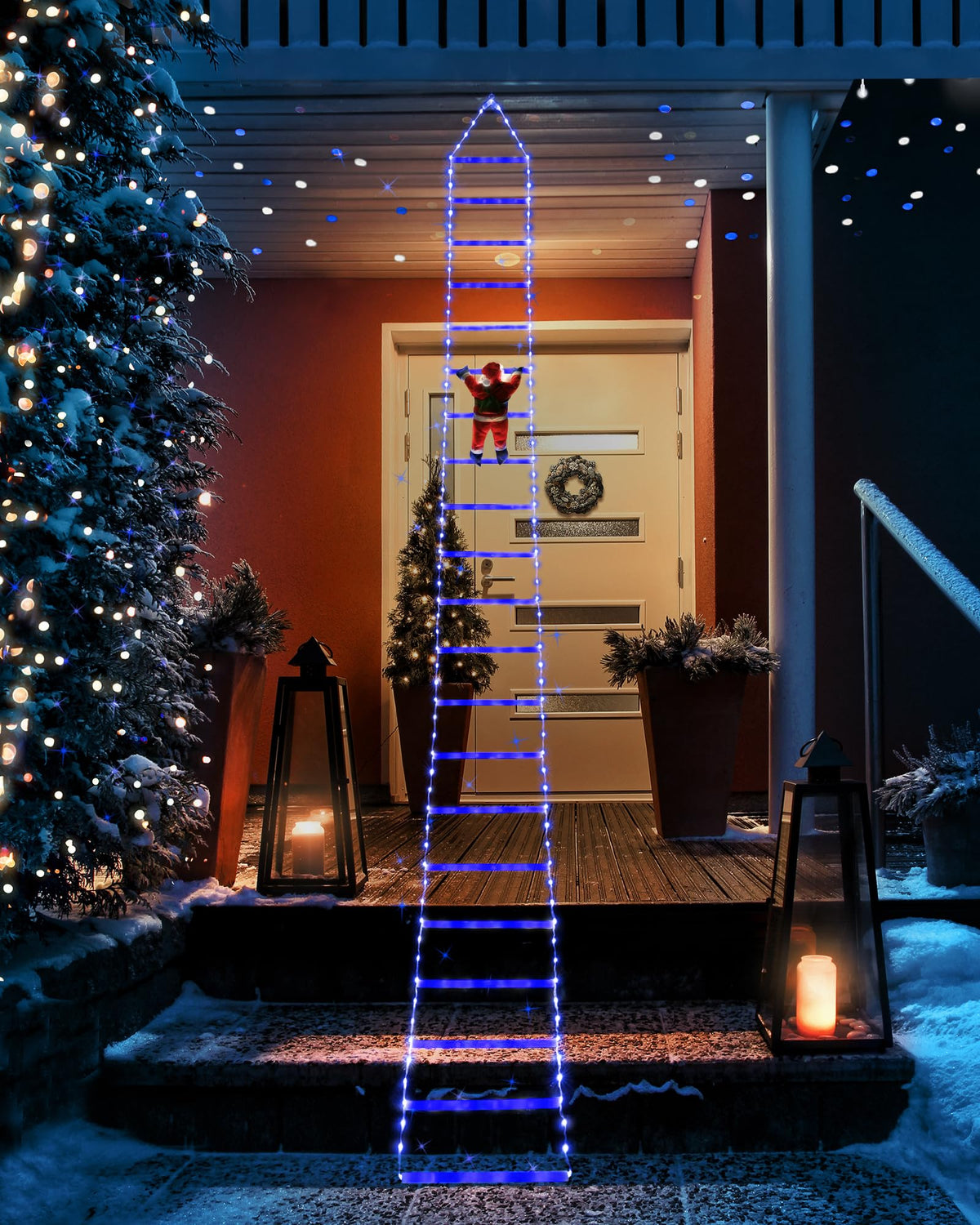 Toodour LED Christmas Lights - 10ft Christmas Decorative Ladder Lights with Santa Claus, Xmas Decorations Light for Indoor Outdoor, Window, Garden, Home, Wall, Xmas Tree Decor - Warm White