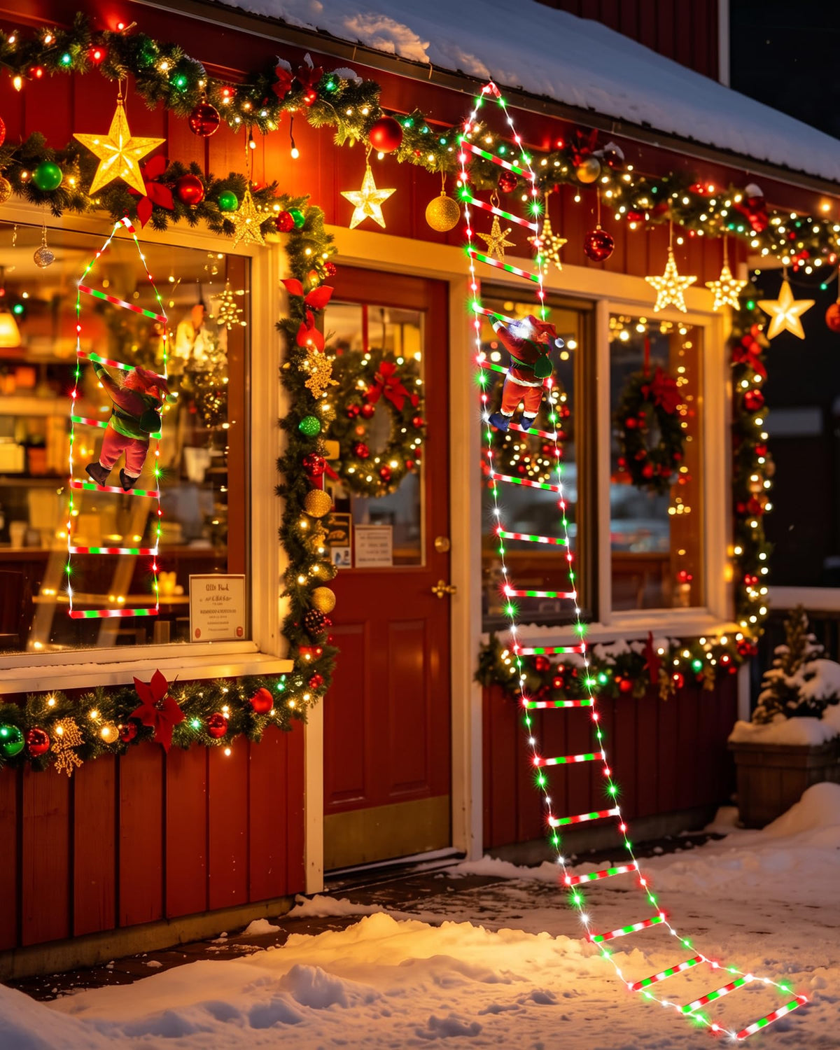 Toodour LED Christmas Lights - 10ft Christmas Decorative Ladder Lights with Santa Claus, Xmas Decorations Light for Indoor Outdoor, Window, Garden, Home, Wall, Xmas Tree Decor - Warm White