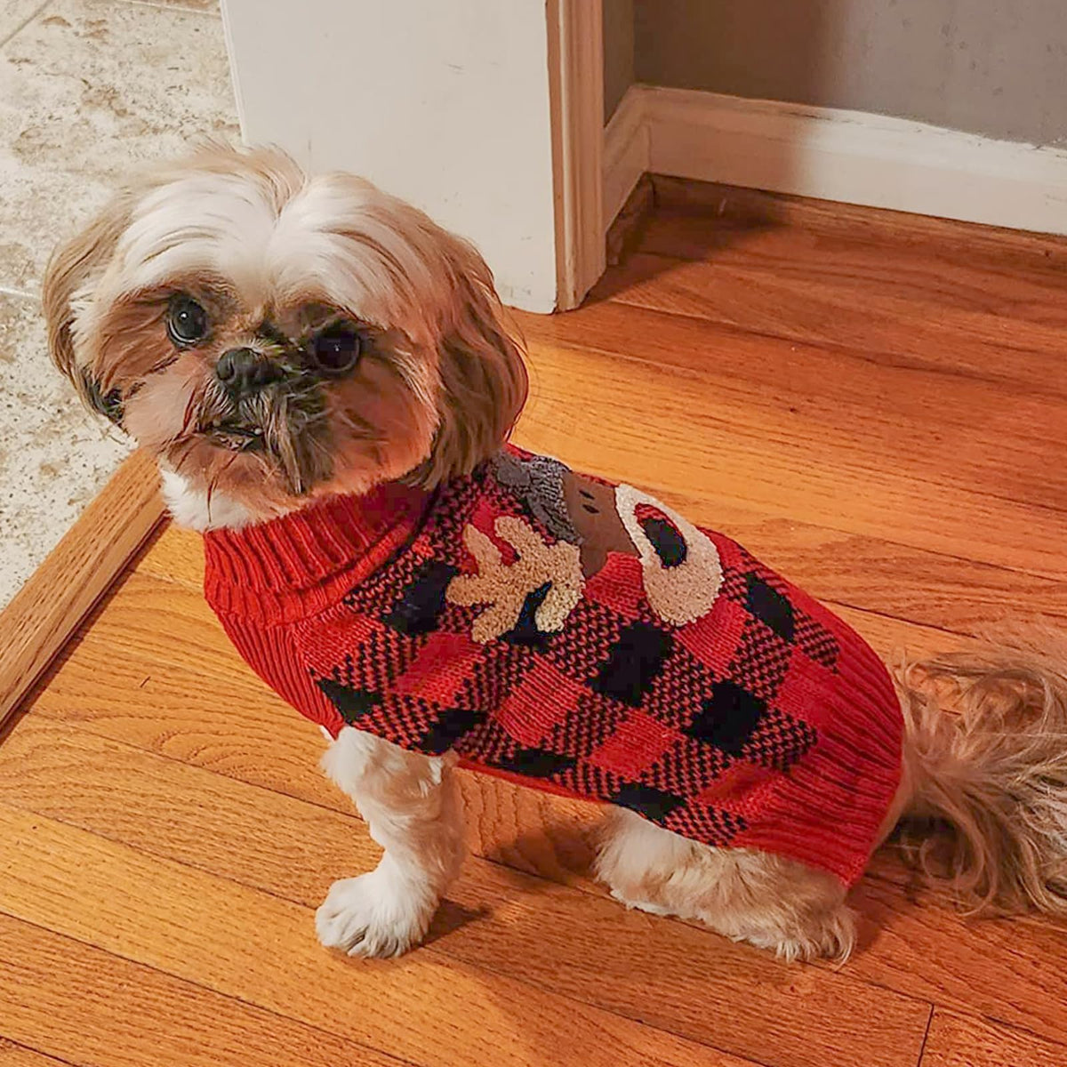 KYEESE Dog Christmas Sweater for Medium Large Dogs, Buffalo Plaid Reindeer