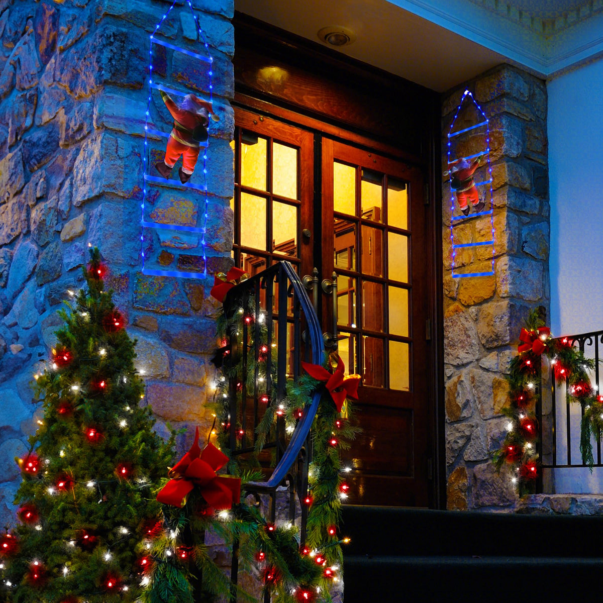 Toodour LED Christmas Lights - 10ft Christmas Decorative Ladder Lights with Santa Claus, Xmas Decorations Light for Indoor Outdoor, Window, Garden, Home, Wall, Xmas Tree Decor - Warm White