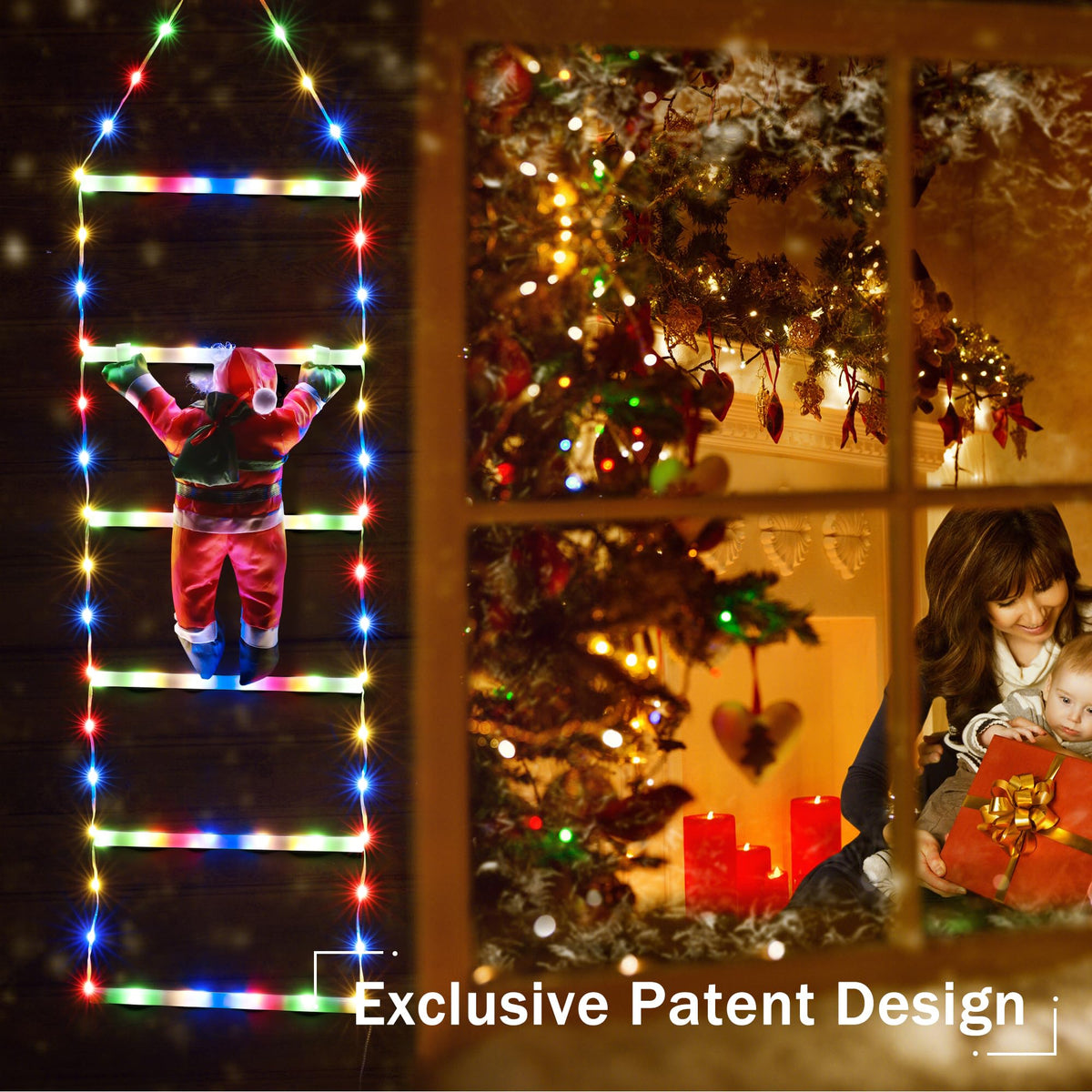 Toodour LED Christmas Lights - 10ft Christmas Decorative Ladder Lights with Santa Claus, Xmas Decorations Light for Indoor Outdoor, Window, Garden, Home, Wall, Xmas Tree Decor - Warm White
