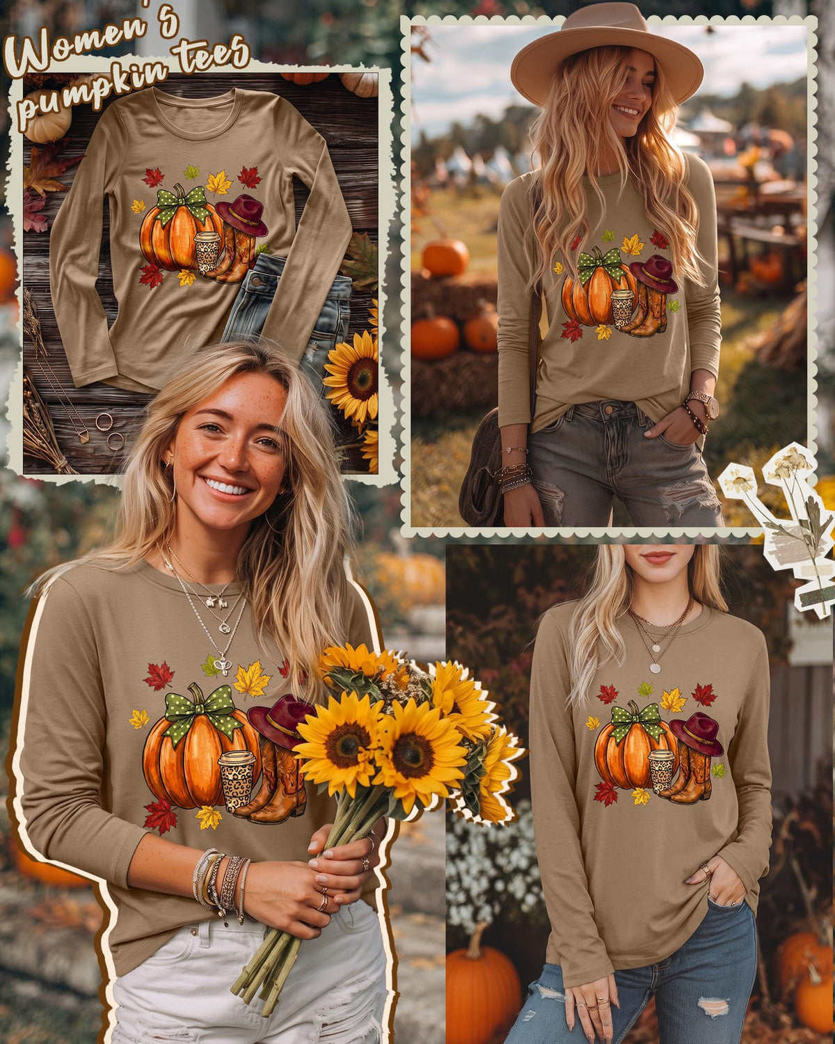 Huukeay Fall Shirts for Women Pumpkin Long Sleeve Tops