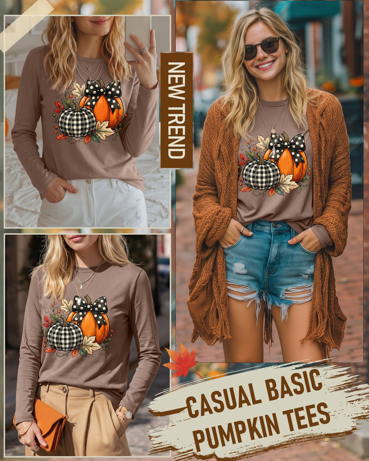 Huukeay Fall Shirts for Women Pumpkin Long Sleeve Tops