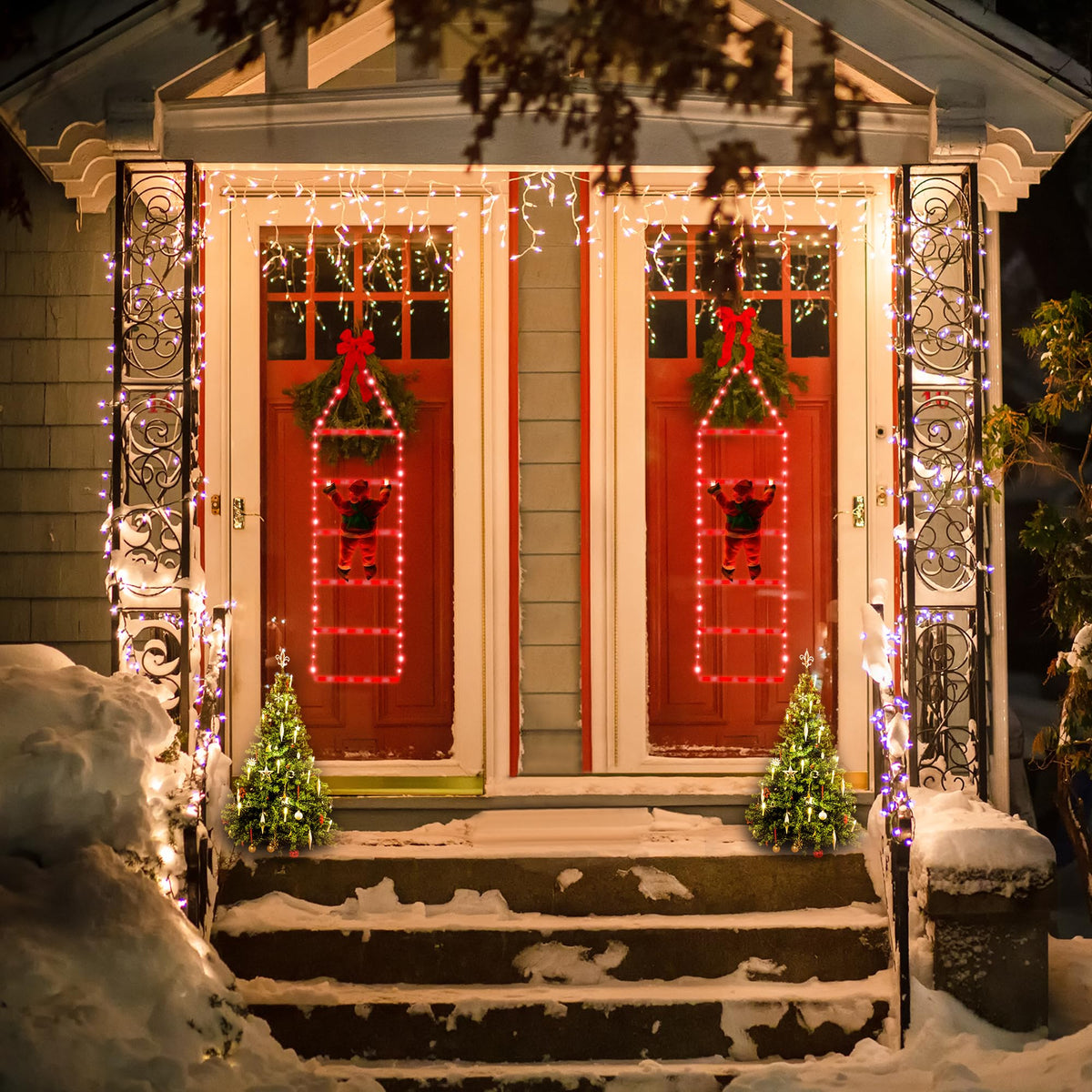 Toodour LED Christmas Lights - 10ft Christmas Decorative Ladder Lights with Santa Claus, Xmas Decorations Light for Indoor Outdoor, Window, Garden, Home, Wall, Xmas Tree Decor - Warm White