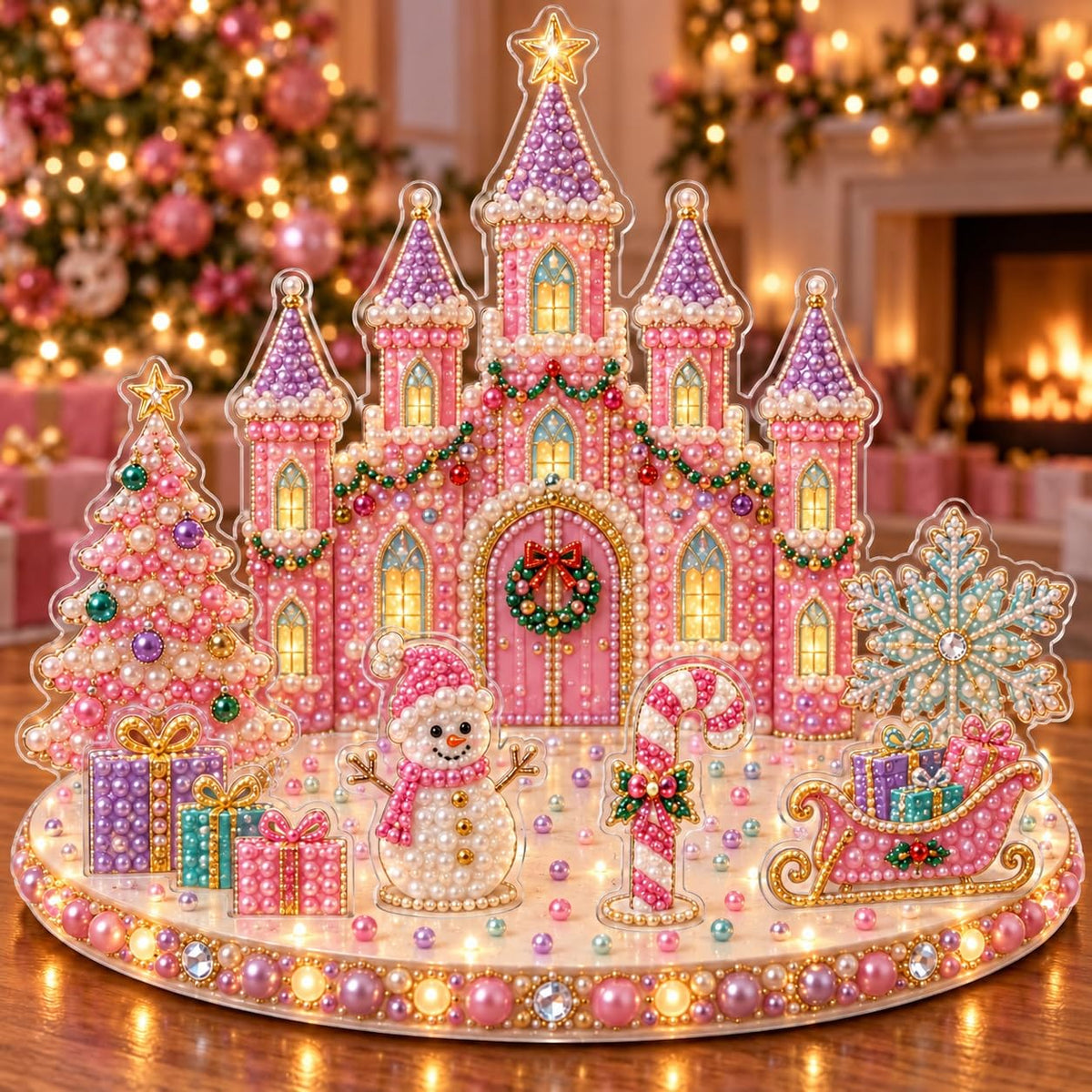 DIY Diamond Painting Christmas Ice Castle Light-Up Tabletop Decor for Adult