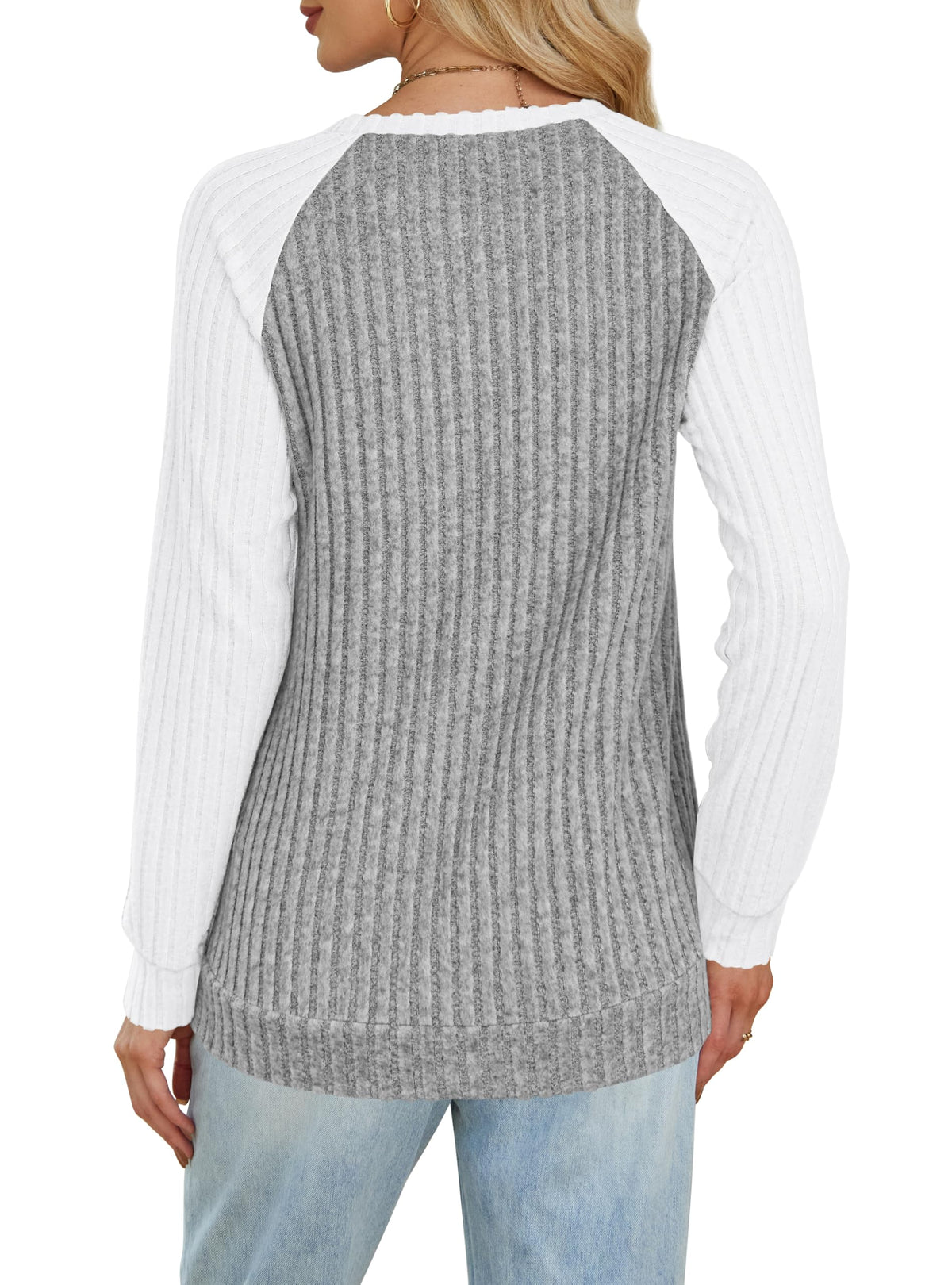 OFEEFAN Womens Fall Fashion 2026 Long Sleeve Tops Oversized Sweaters Winter Clothing with Pocket Color Block Tunics