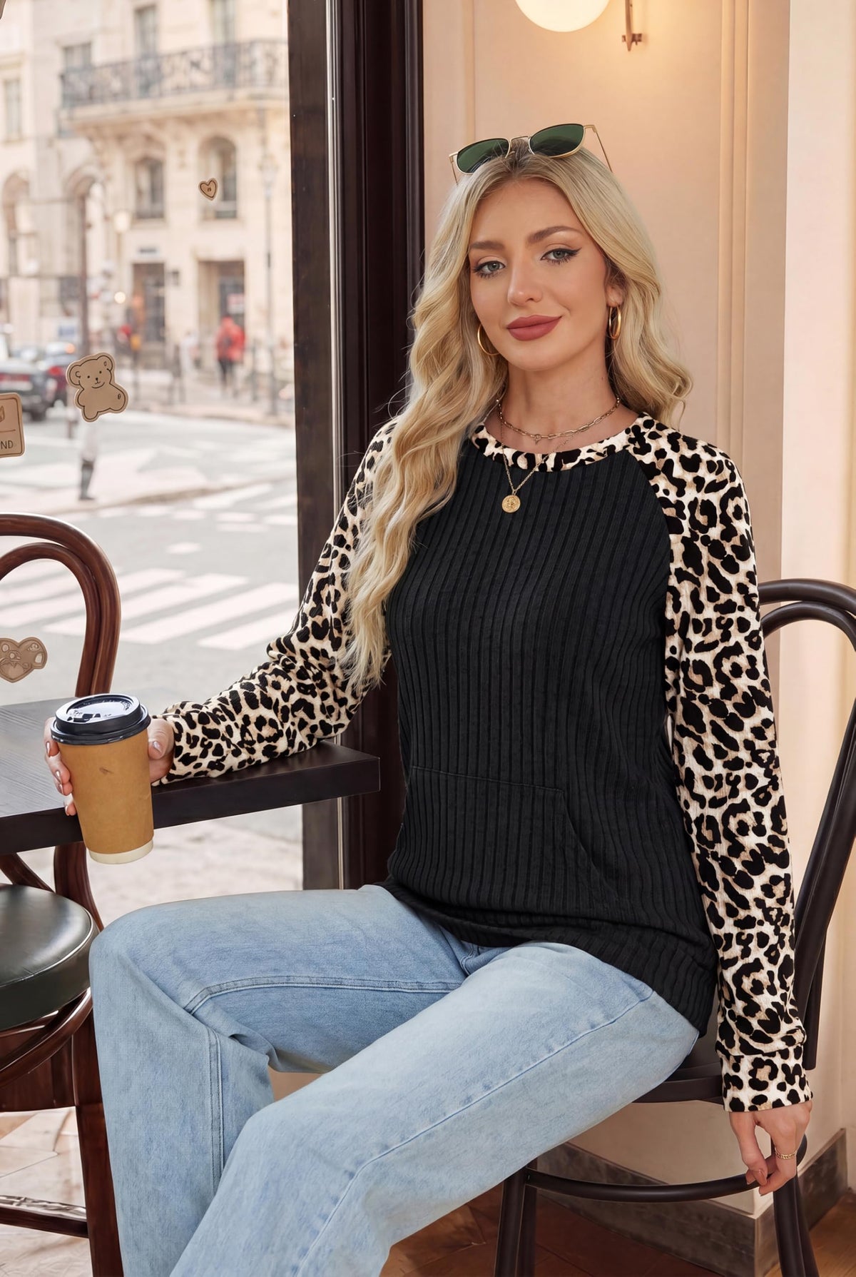 OFEEFAN Womens Fall Fashion 2026 Long Sleeve Tops Oversized Sweaters Winter Clothing with Pocket Color Block Tunics