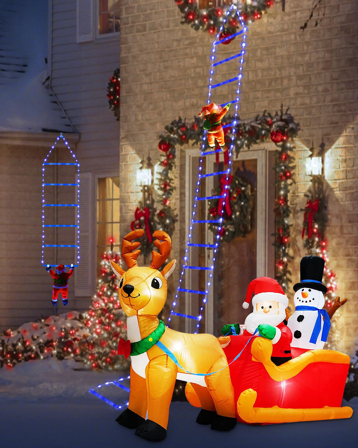 Toodour LED Christmas Lights - 10ft Christmas Decorative Ladder Lights with Santa Claus, Xmas Decorations Light for Indoor Outdoor, Window, Garden, Home, Wall, Xmas Tree Decor - Warm White