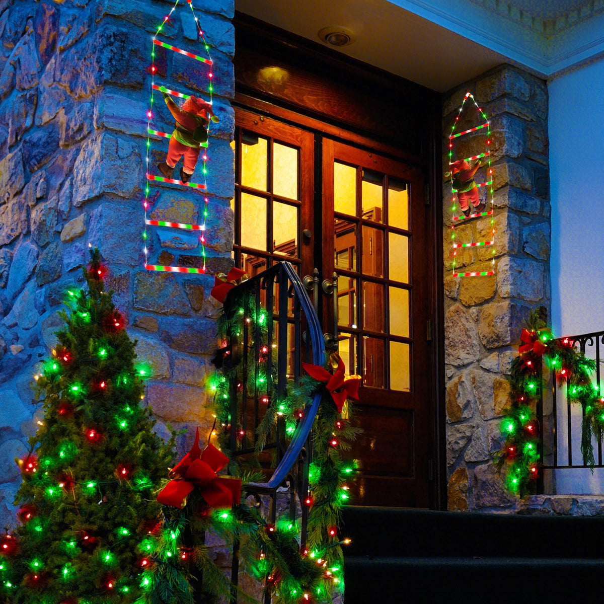 Toodour LED Christmas Lights - 10ft Christmas Decorative Ladder Lights with Santa Claus, Xmas Decorations Light for Indoor Outdoor, Window, Garden, Home, Wall, Xmas Tree Decor - Warm White